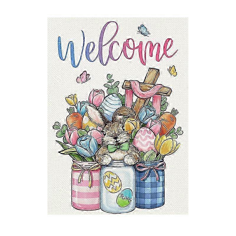 Double-Sided Easter Garden Flag with Burlap for 12 x 18 Mason Jars