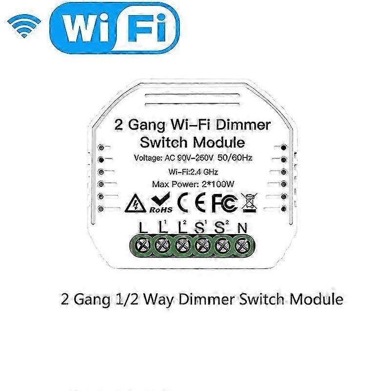 Smart Light Dimmer Module with Remote Control via Smart Life App, Compatible with Alexa and Google Home, 1/2 Way 1/2 Gang
