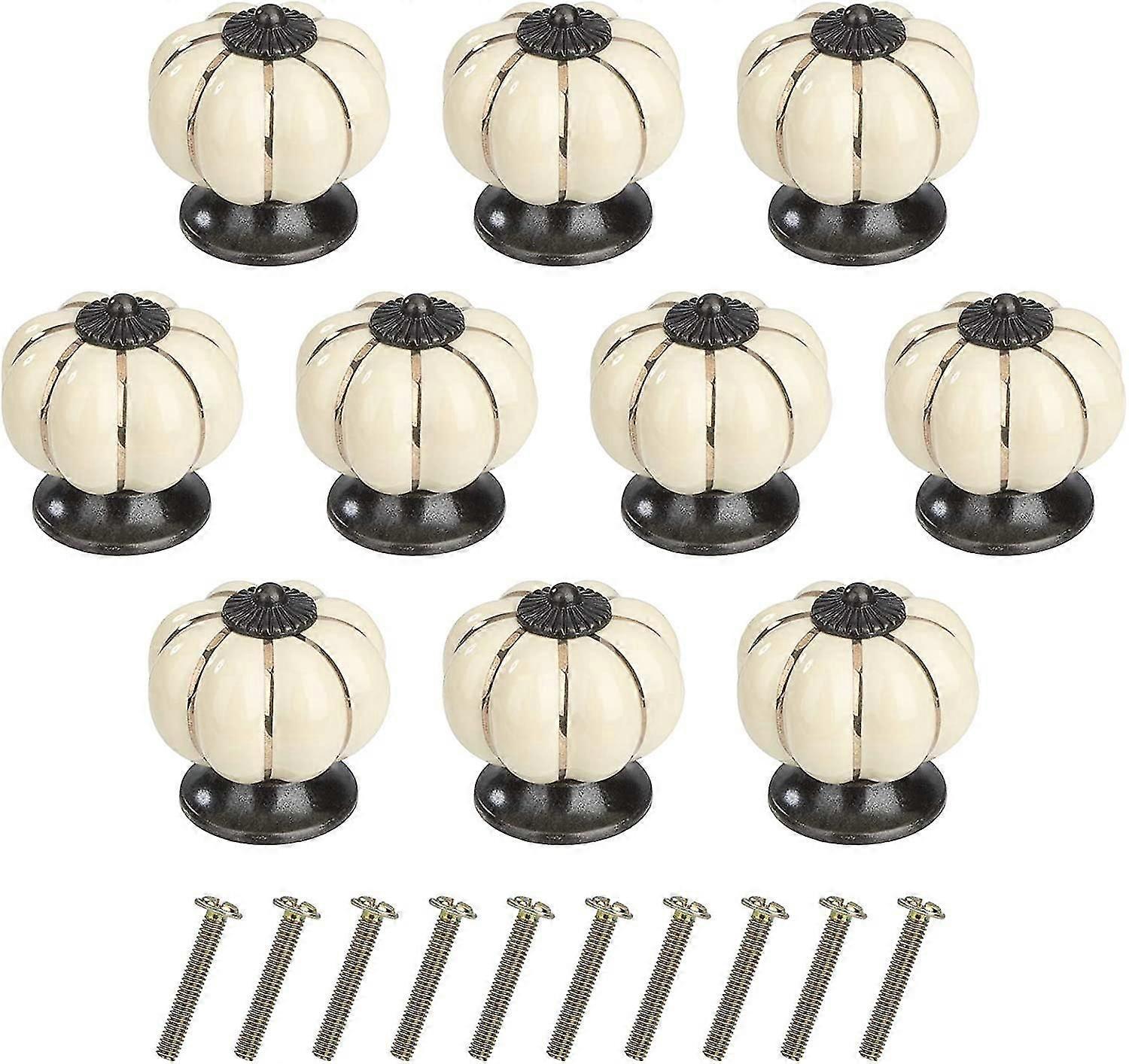Cabinet Knobs Pumpkin Drawer Knobs Ceramic Furniture Knobs With Alloy Screw For Cupboard Drawer Kitchen 10 Pcs (Blue)