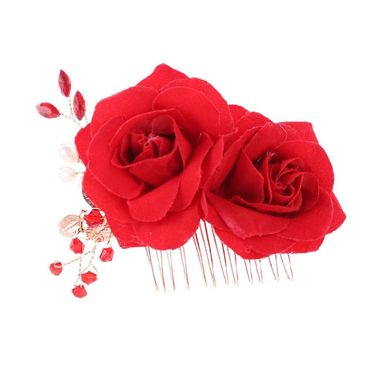 2Pack Flower Hairpins with Rhinestones Decorated Side Hair Comb for Women Suitable for Wedding Parties