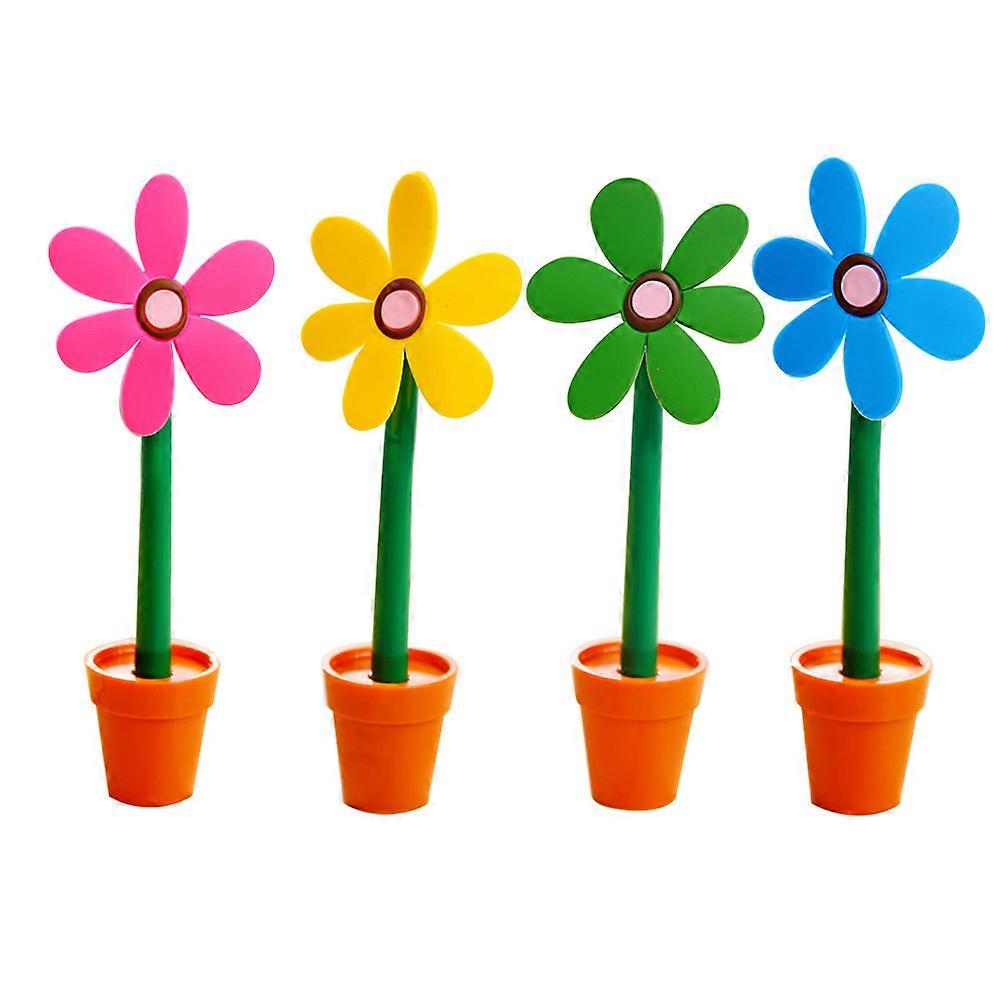 Kids Novelty Pens Ball Point Sunflower Shaped Exercise Replaceable Refills 4Pcs