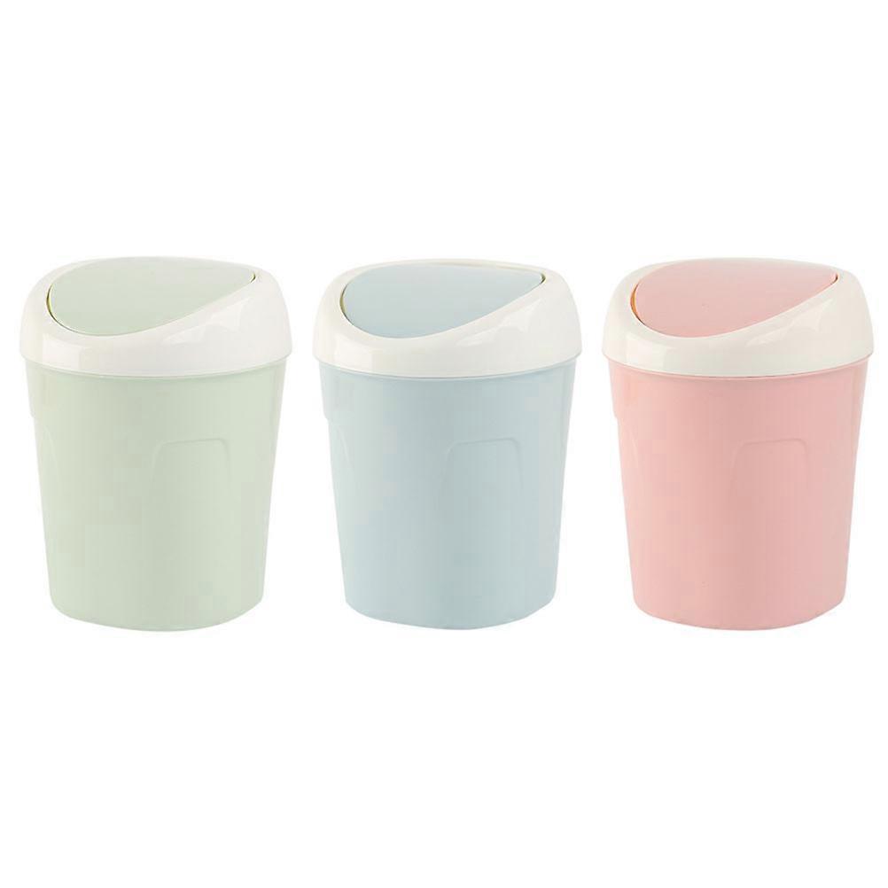 3pcs Mini Plastic Trash Can with Swing Lid – Compact Desktop Wastebasket for Office, Home, and Dining Use – Space Saving Design, Green