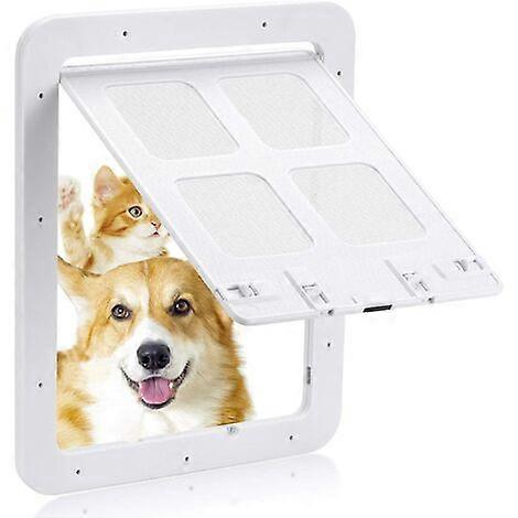 Dog Flap Cat Flap Fly Screen Door, 4-Way Locking Pet Flap Fly Screen (White L)
