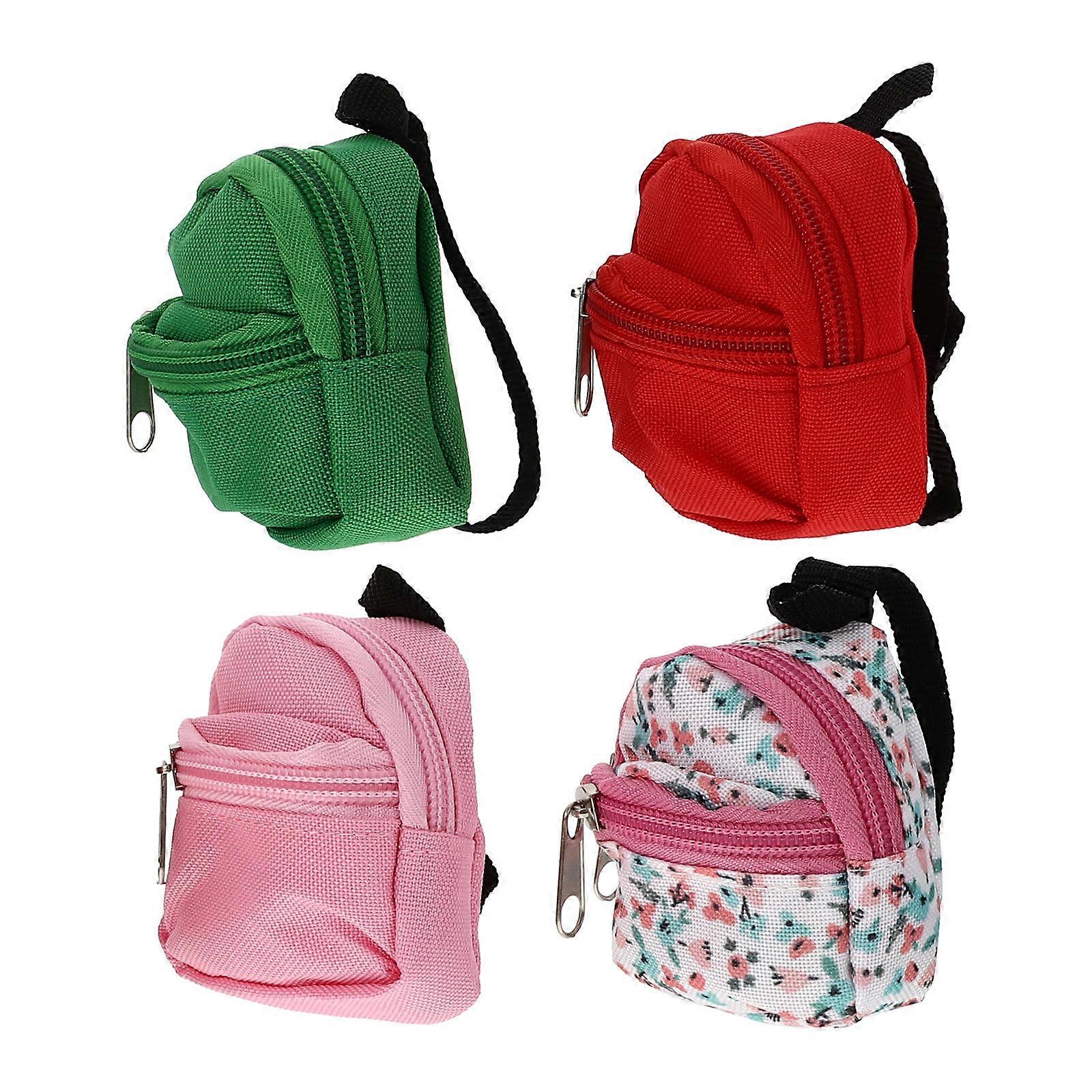 4pcs Mini Doll Backpacks Cute Zipper Backpacks Baby DIY Doll Accessories