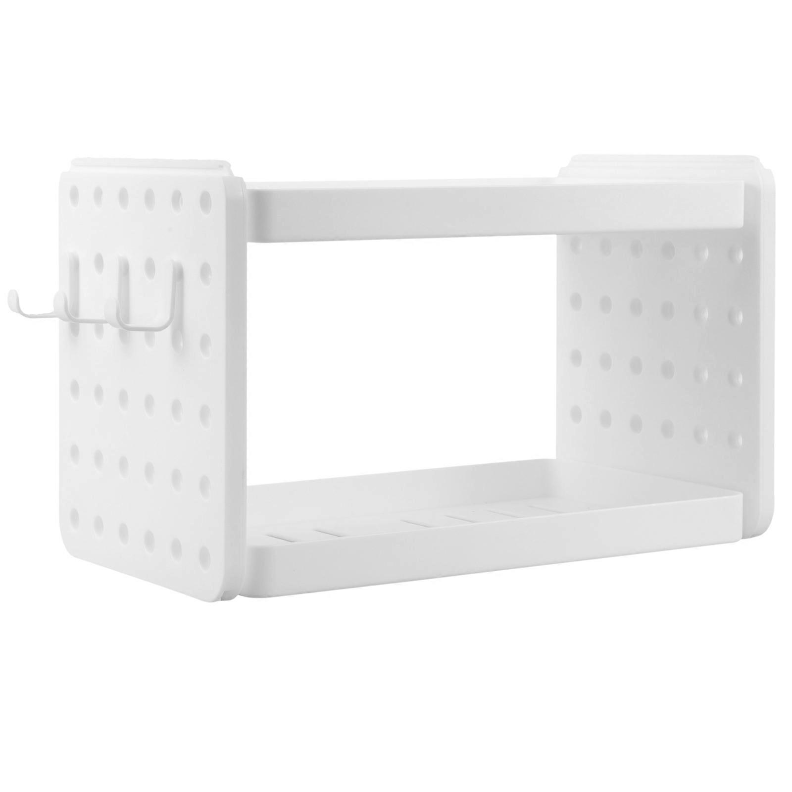 Double Layer Foldable Makeup Shelf with Hooks and Bucket – Lightweight and Sturdy Bathroom Countertop Storage Rack for Bedroom and Dressing
