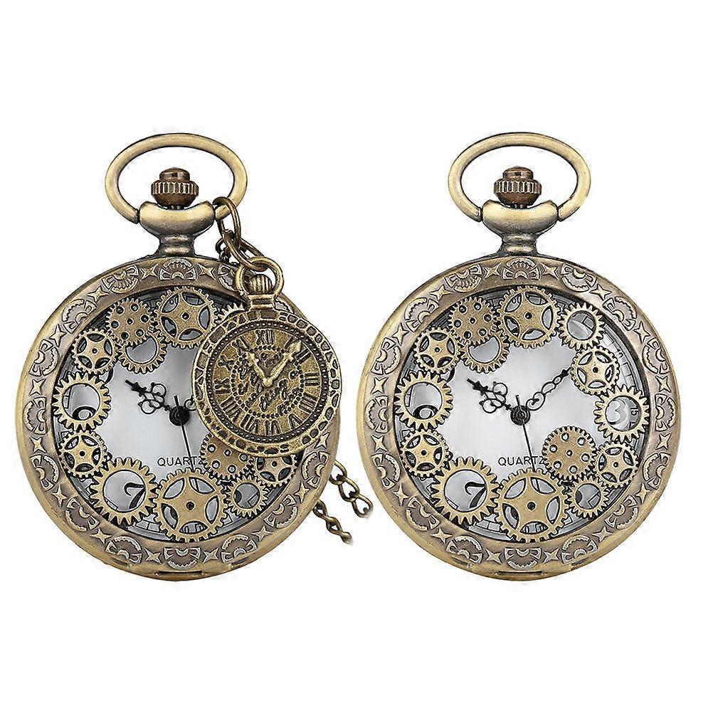 Gear Pocket Watch Necklace Pendant Timekeeping Precise and Accurate 46X4.5CM Golden Alloy 2Pcs for Men Women Daily Use