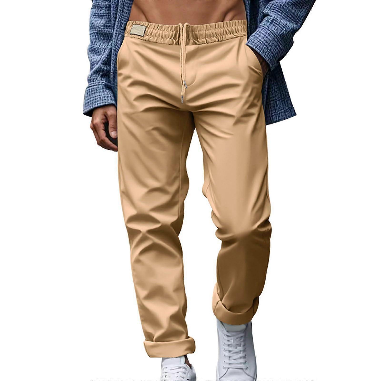 Men's Lightweight Thin Fabric Trousers Comfortable Plain Casual Elastic Band