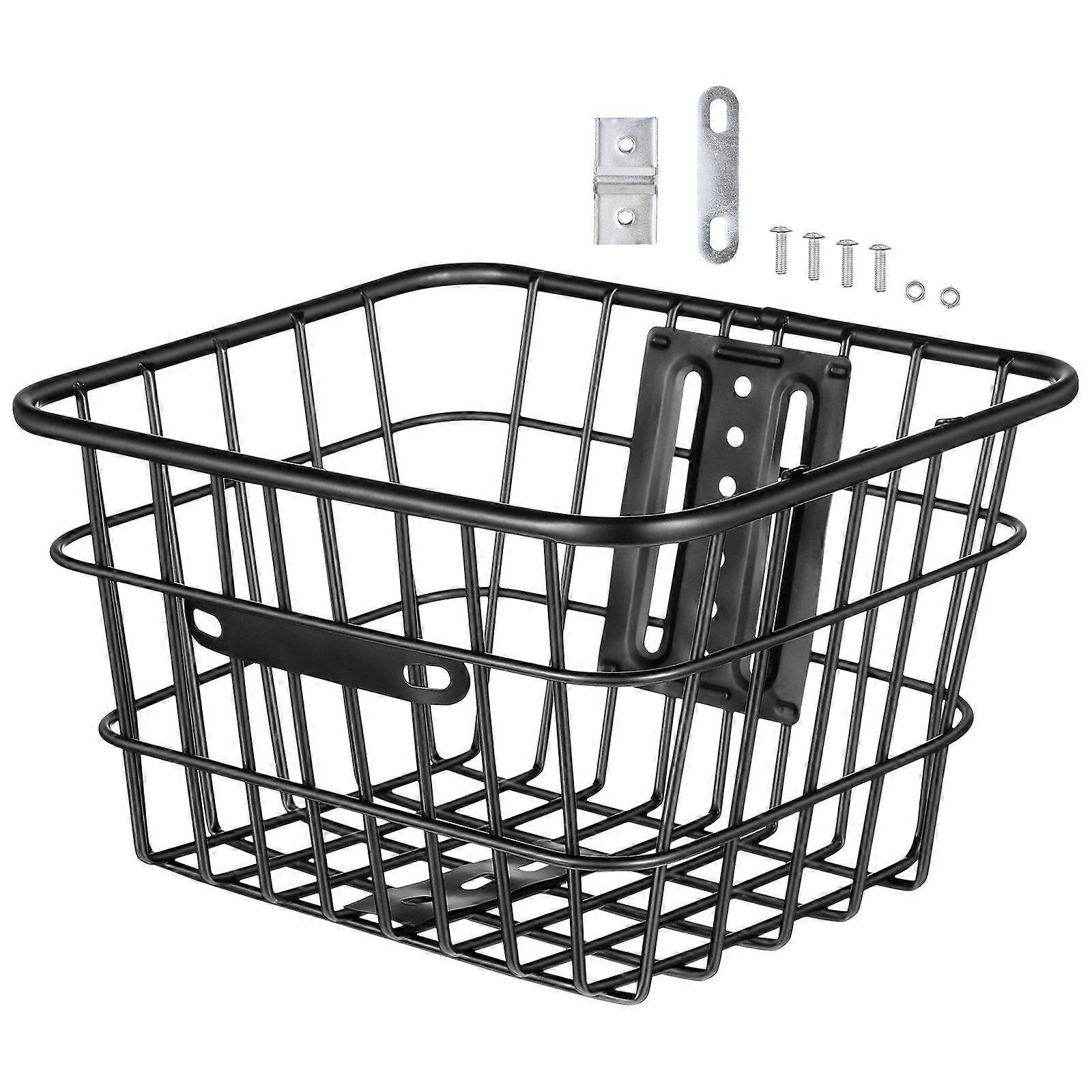 Front Handlebar Storage Basket Iron Bike Organizer Black 10.81X9.04X6.29In 1Set