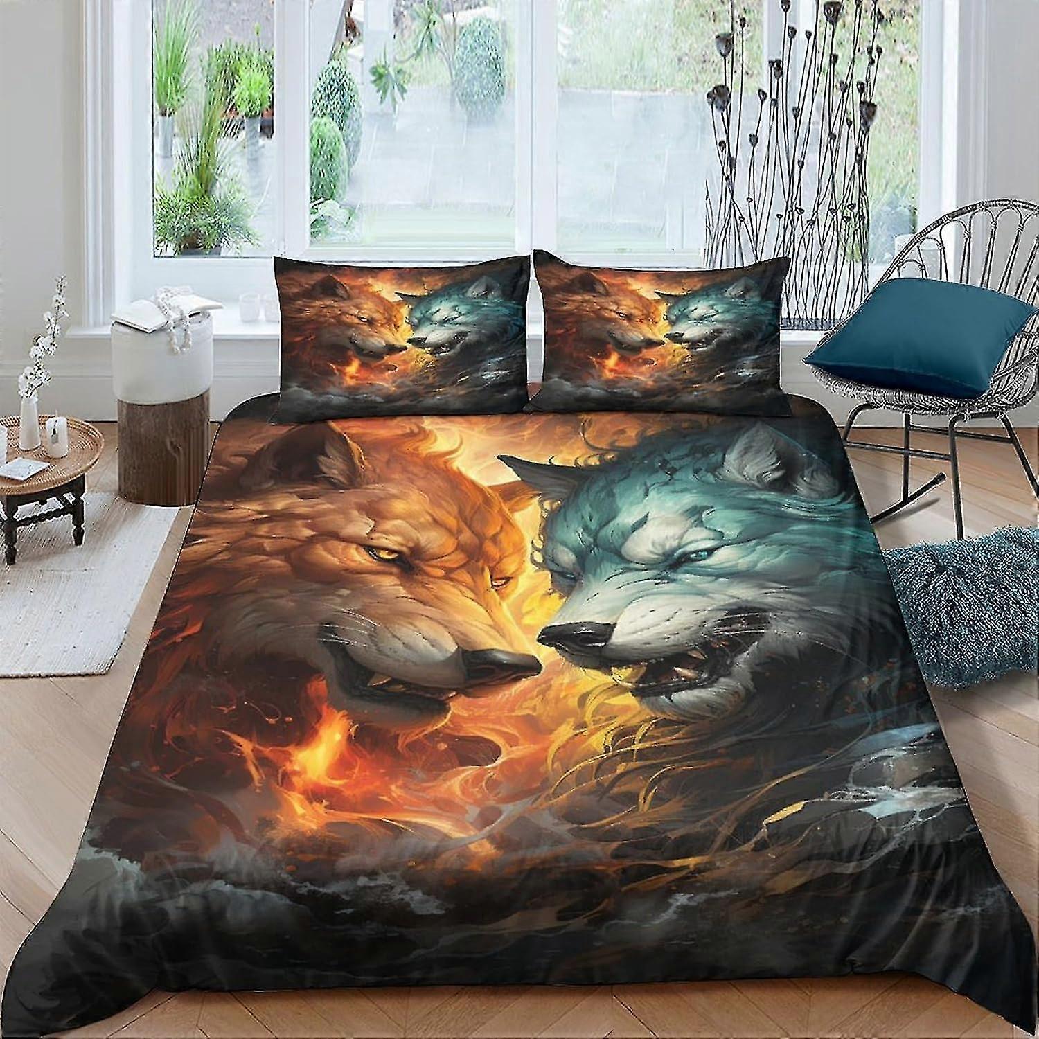 Animal Wolf Colcha Capa de Edredão Conjunto de 3 Peças com Fecho de Zíper 3D Soft Cama Microfibra Conjuntos de Cama Dupla