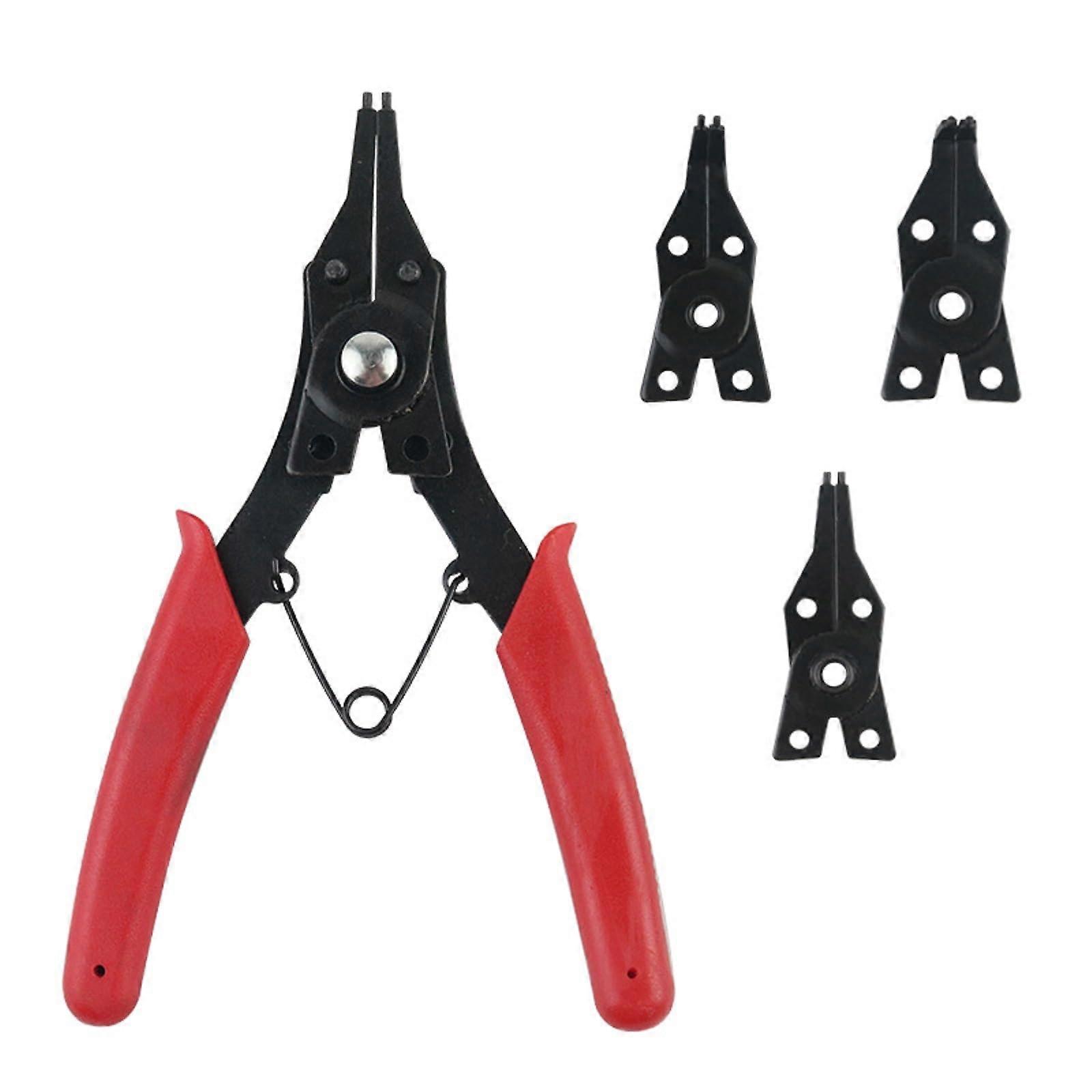 Snap Ring Pliers Set 4-in-1 with Interchangeable Jaws for Inner and Outer Circlips, Gear Lock Ring Disassembly Tool