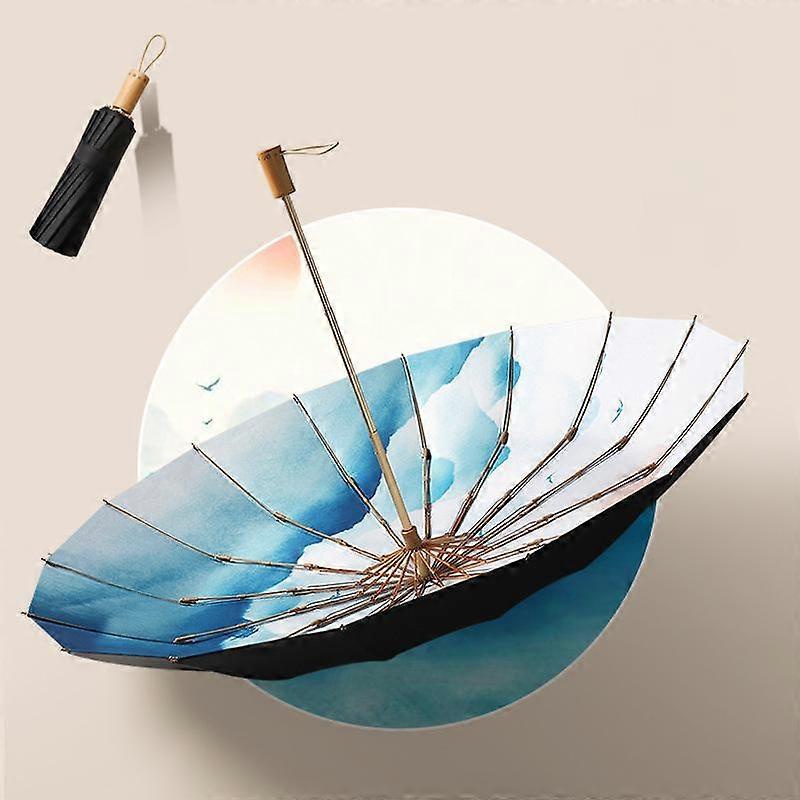 Creative Hand-opened Sunny And Rainy Dual-use Retro Sunshade Anti-ultraviolet Foldable 16bone Reinforced Mountaineering Umbrella