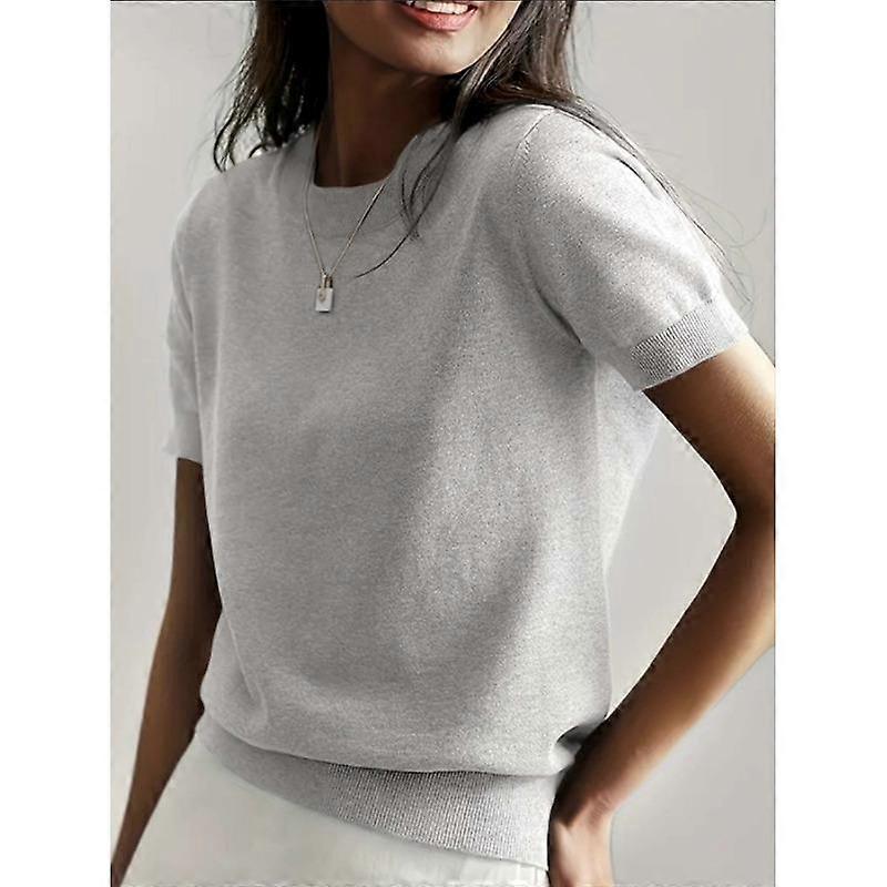 Spring and Autumn Round Neck Short Sleeve Wide Inner Knitted Bottom Short Top