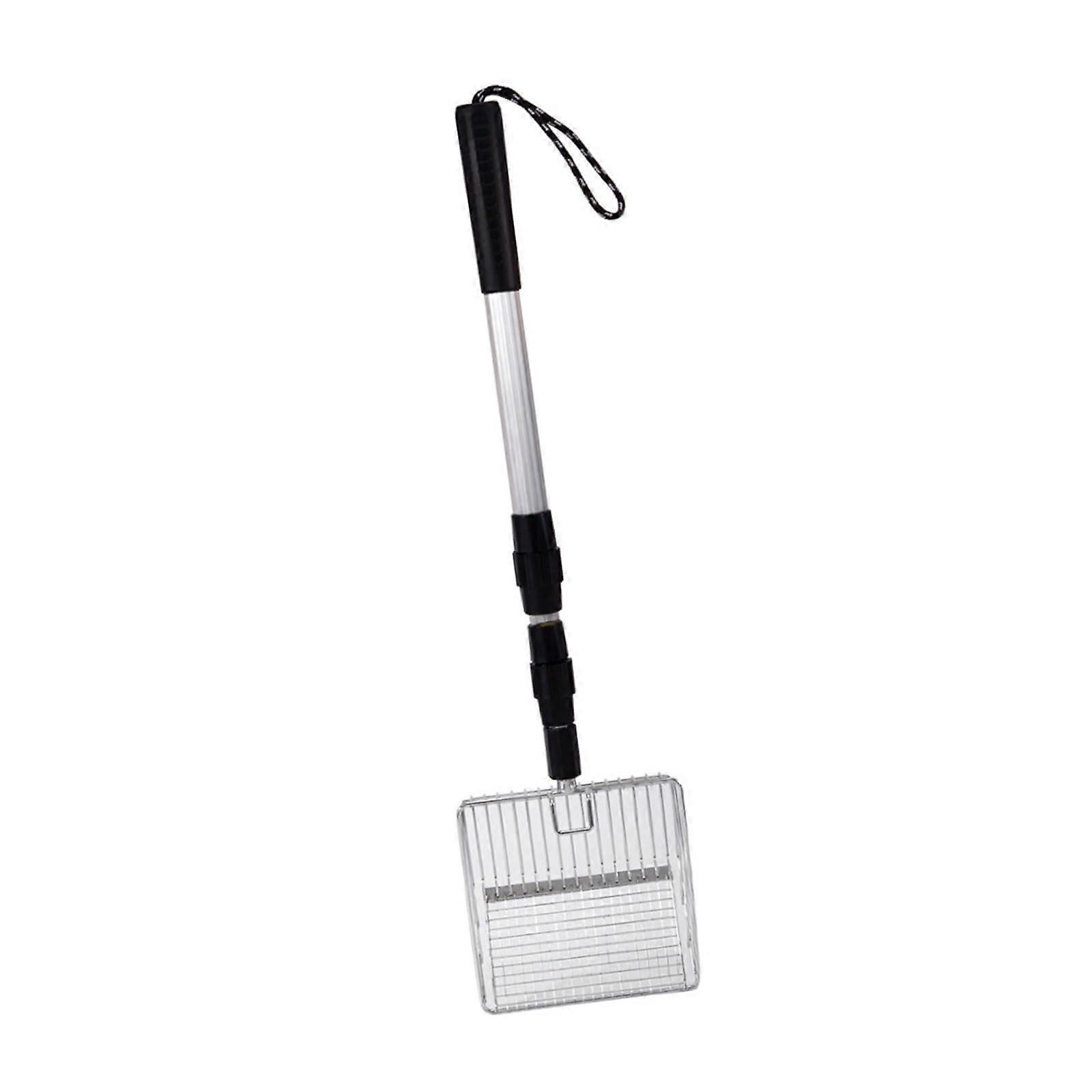 Metal scoop for cat litter with retractable handle, efficient sifting design, multipurpose cleaning tool