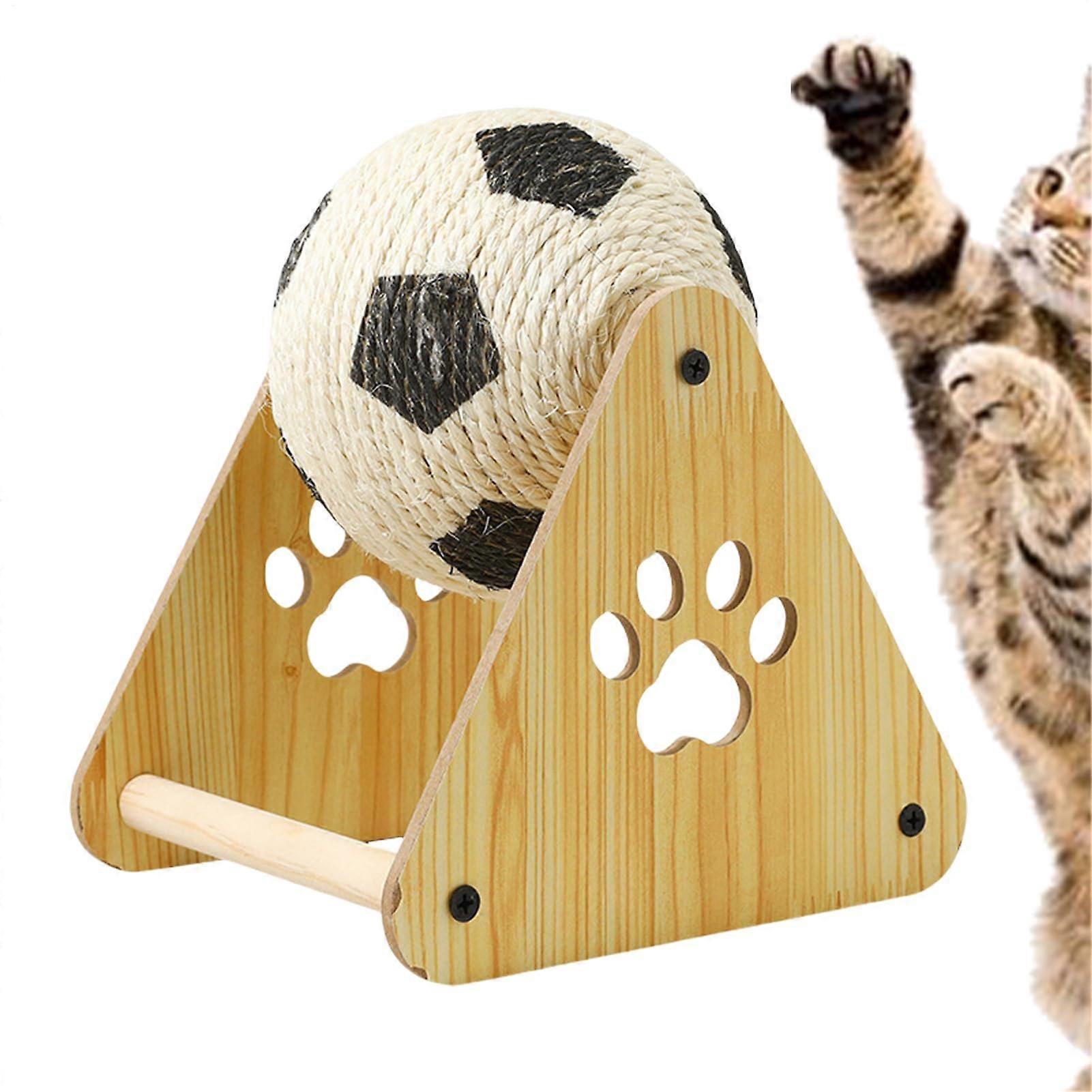 Scratch Ball for Cats Sisal Scratch Ball with Wooden Stand Scratching Surface for Claw Care, Exercise Toy for Indoor Activity to Combat Boredom