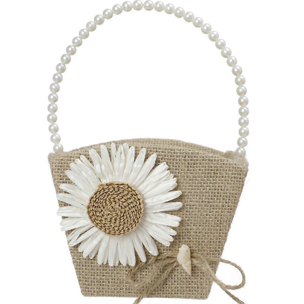 Bride Flower Basket Rustic Wedding Decor Elegant Round Handle 7.9x5.5x3.9in 1Pack