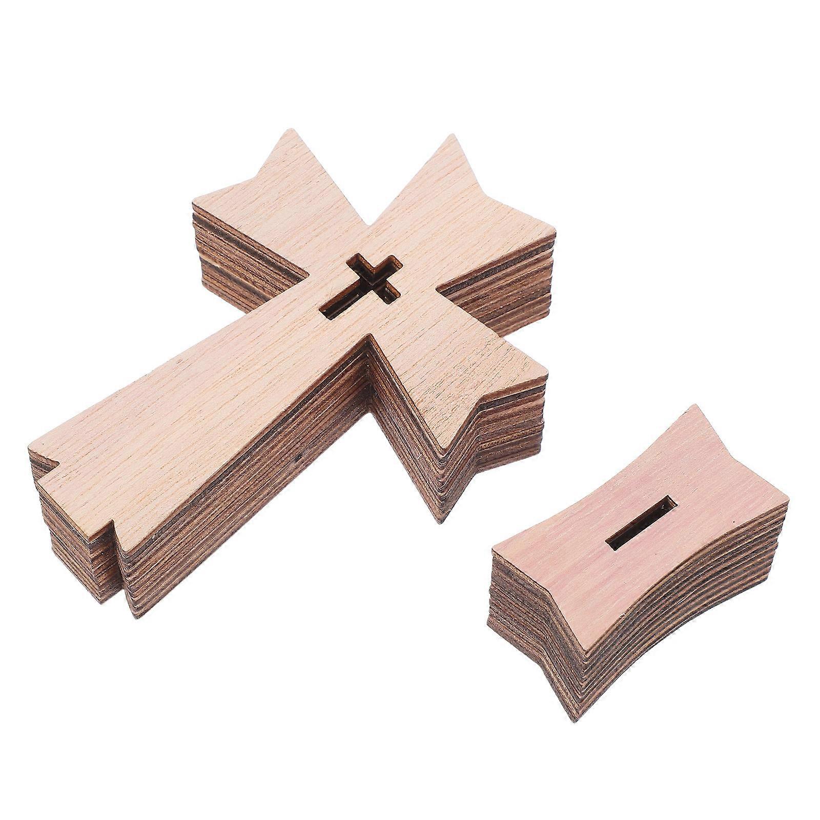 10 Pcs Table Cross Craft - Rustic Unfinished Wood Cross Craft - Cross Stand Statue For Home Office Wedding Party Decor