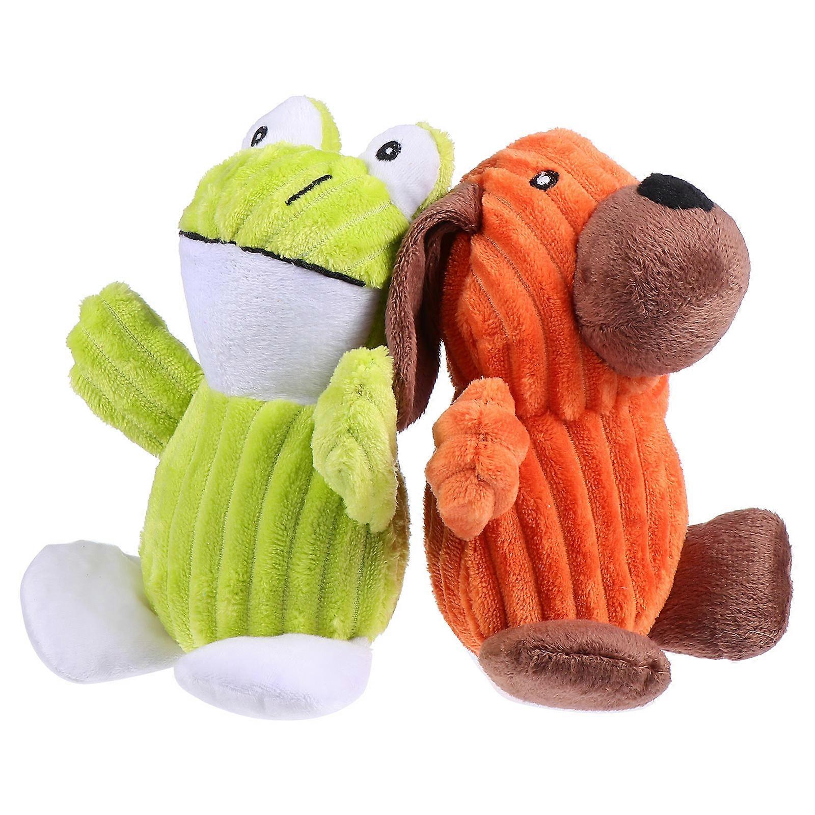 Pet Plush Toy 2Pcs Cartoon Animal Shape Interactive Play Chew Toy Assorted Color Sound Making For Pets