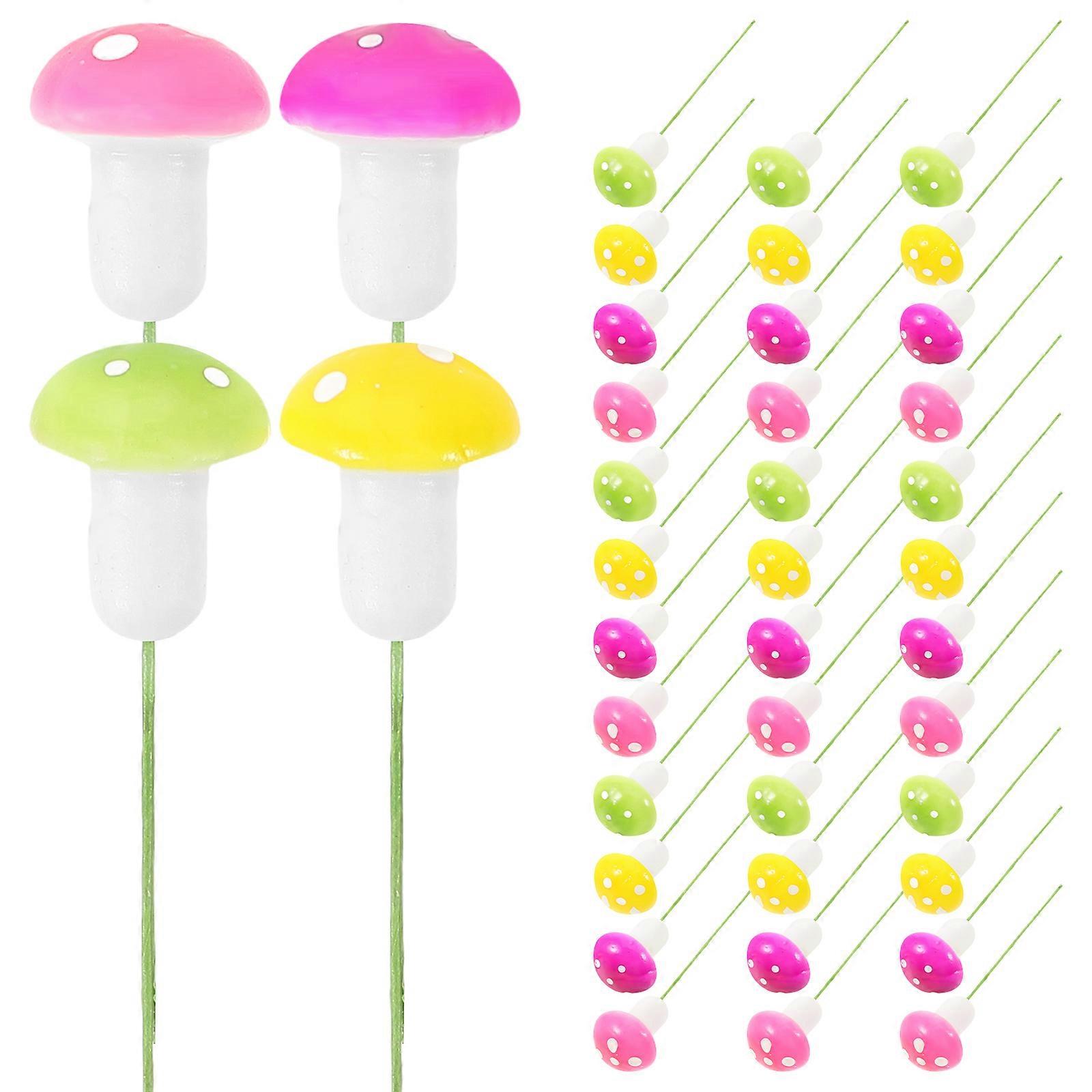 Colorful 60pcs Miniature Foam Mushroom Decorations with Sticks for Fairy Garden, Succulent Pots, and Micro Landscape Craft Supplies