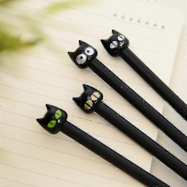 4x sød kawaii sort kat gel penne skrivepapir skoleartikler 0,5 mm. Kontorartikler.
