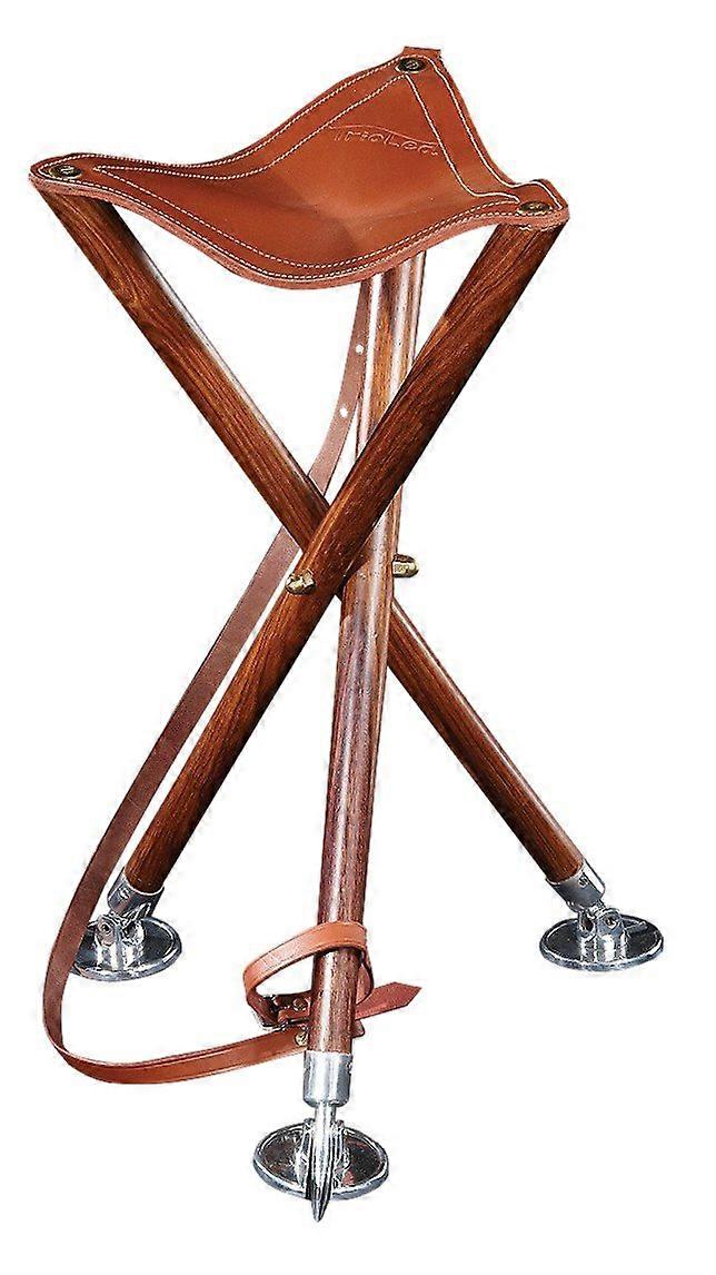 75 Tripod Seat Stick, Sturdy Cowhide Leather, Solid Beech Wood Feet, Three Plate Tips, Leather Strap