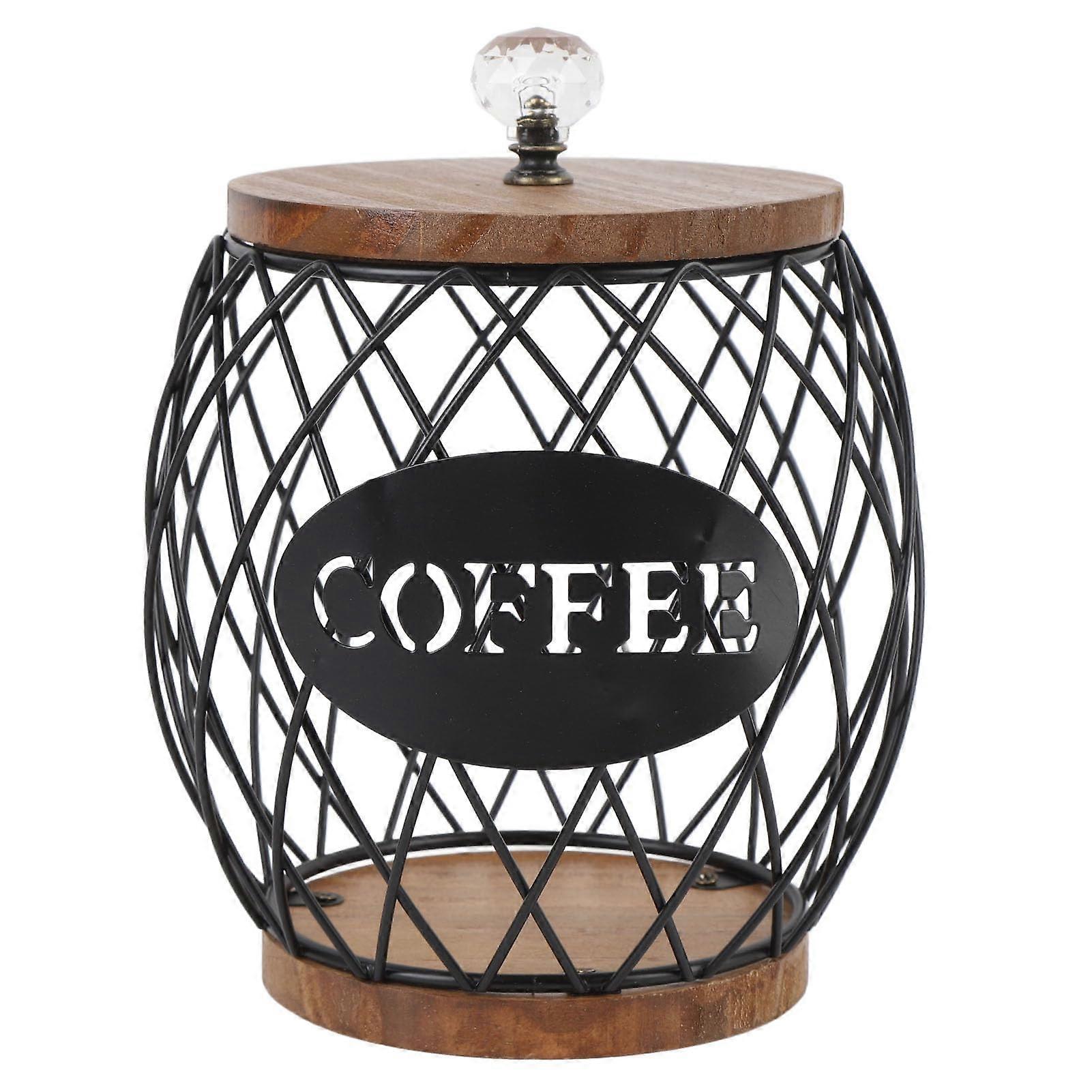 Kaffeekapselhalter Fruchtförmige Kaffeeschotenhalter Mit Holzbasis Deckel Schwarz Modernes Wohnaccessoire