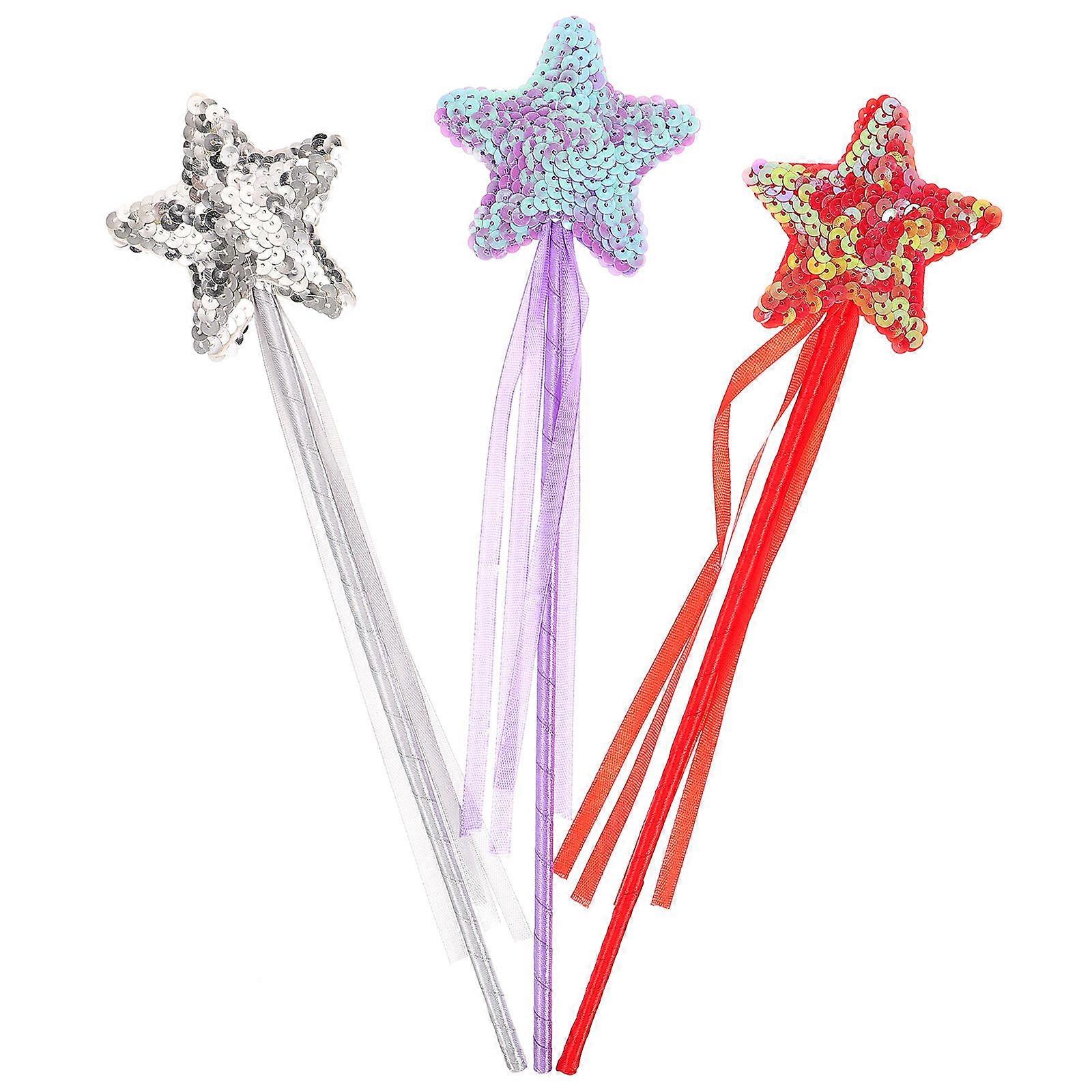 Star Wand 3Pcs Shiny Fairy Wand with Assorted Color Design for Kids Birthday Parties and Halloween Fun