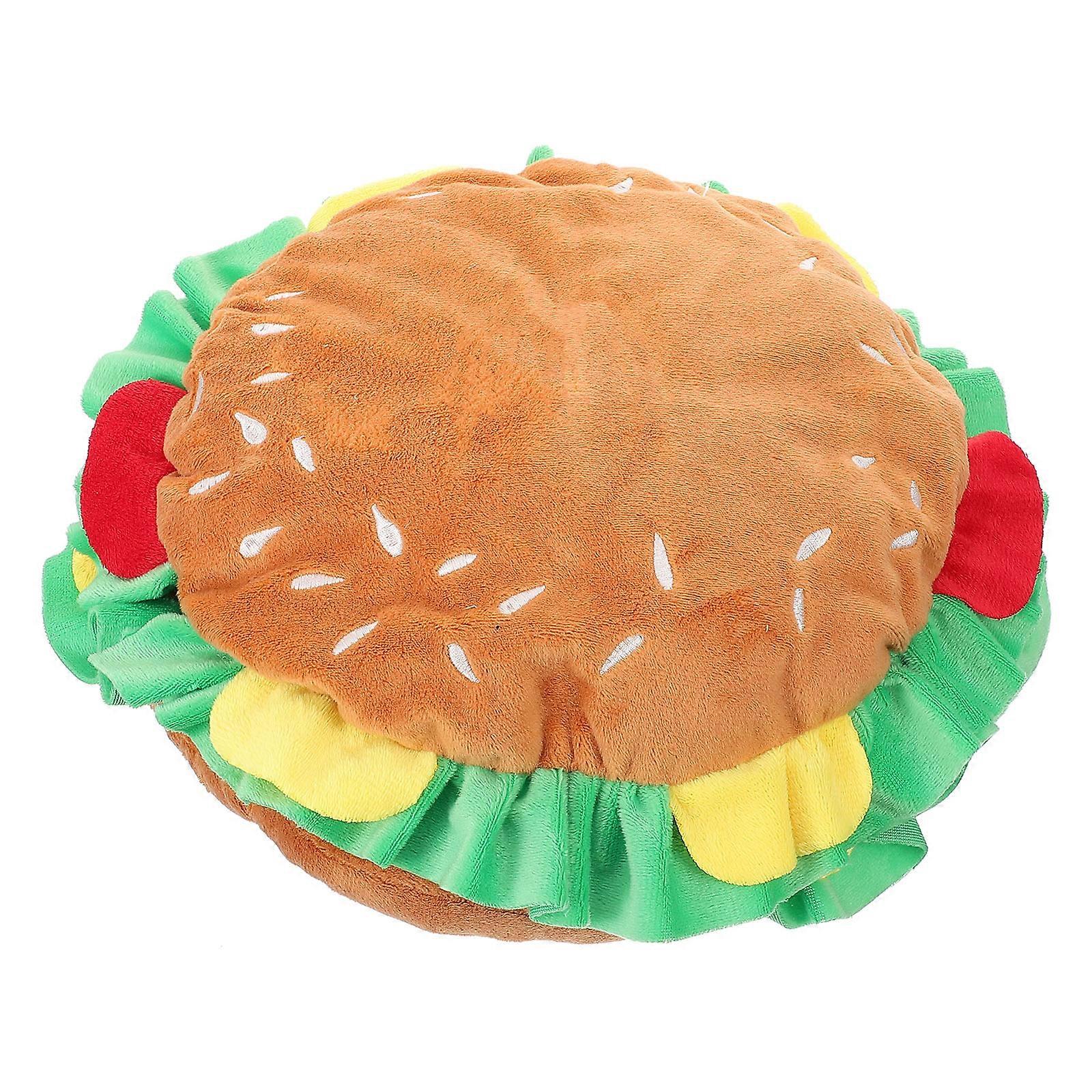 Pet Dog Cap With Hamburger Design For Halloween Party And Carnival Suitable For Pet Cats Size L Plush Material 1Pcs
