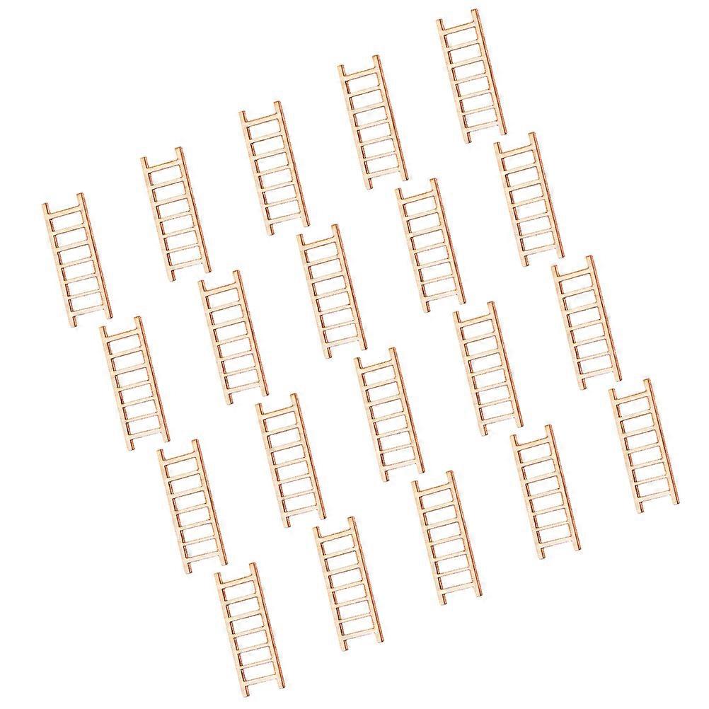 20pcs Khaki Mini Wood Ladders for Doll House DIY Craft Decor Safe Durable Accessory