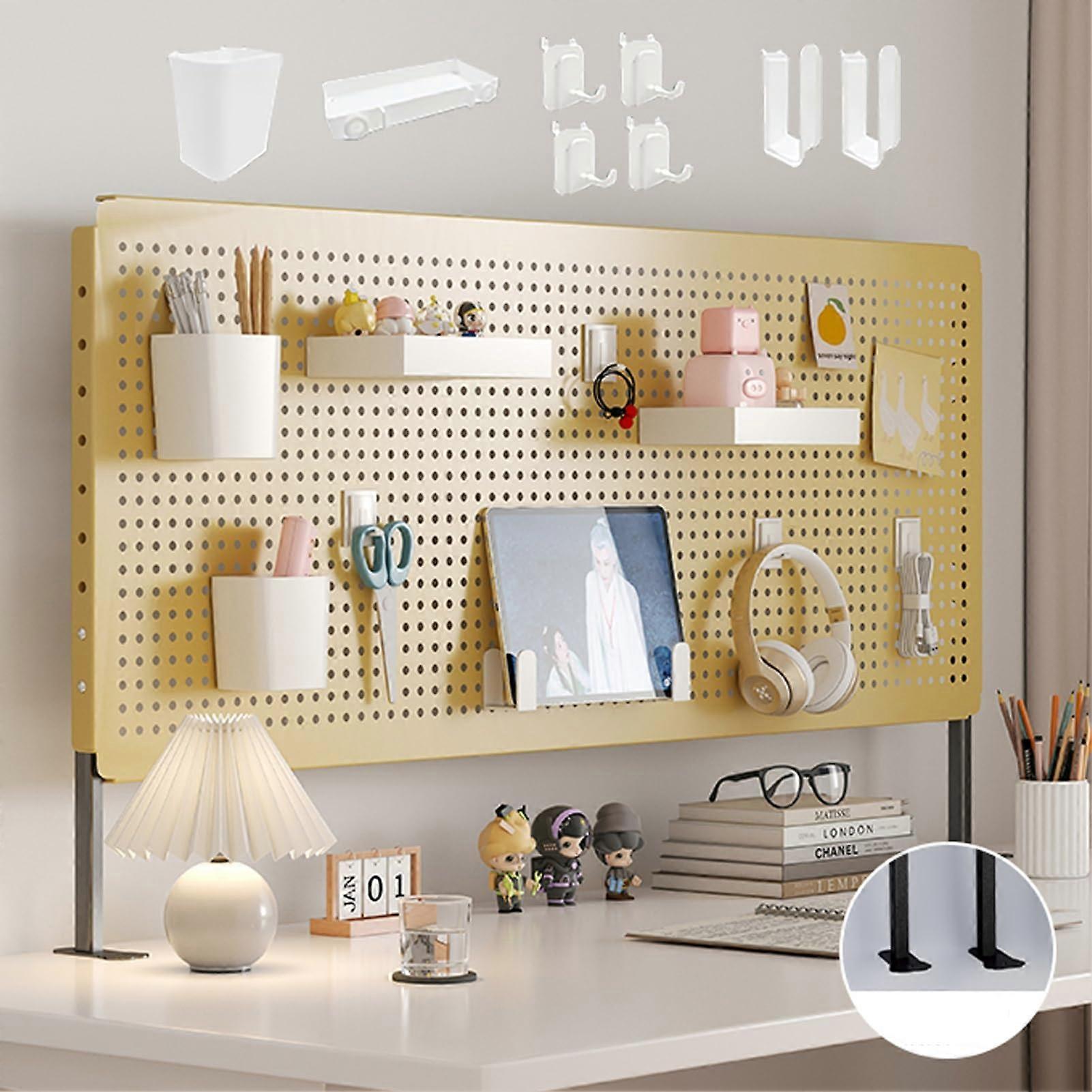 Metal pegboard with heightadjustable base, desk pegboard set (Color: Yellow, Size: 80*40cm)