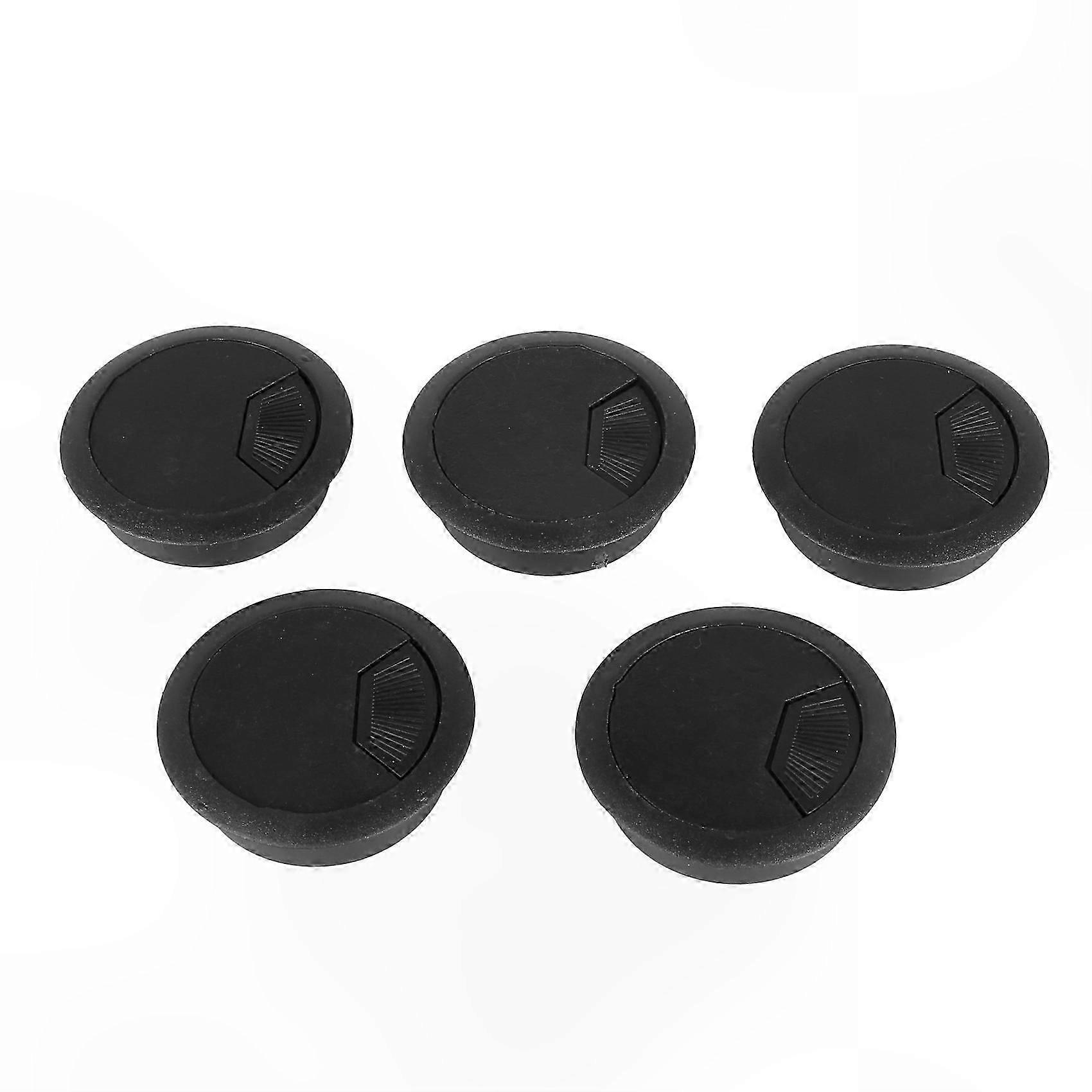 5-Pack Round Plastic Cable Hole Covers, 70mm Diameter, Black, for Desk Organization
