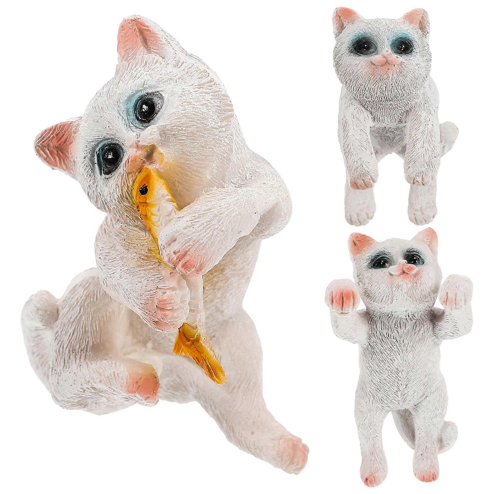 Cat Figurines Cat Statue Desk Decor Resin Grey Visual Enjoyment 3Pcs