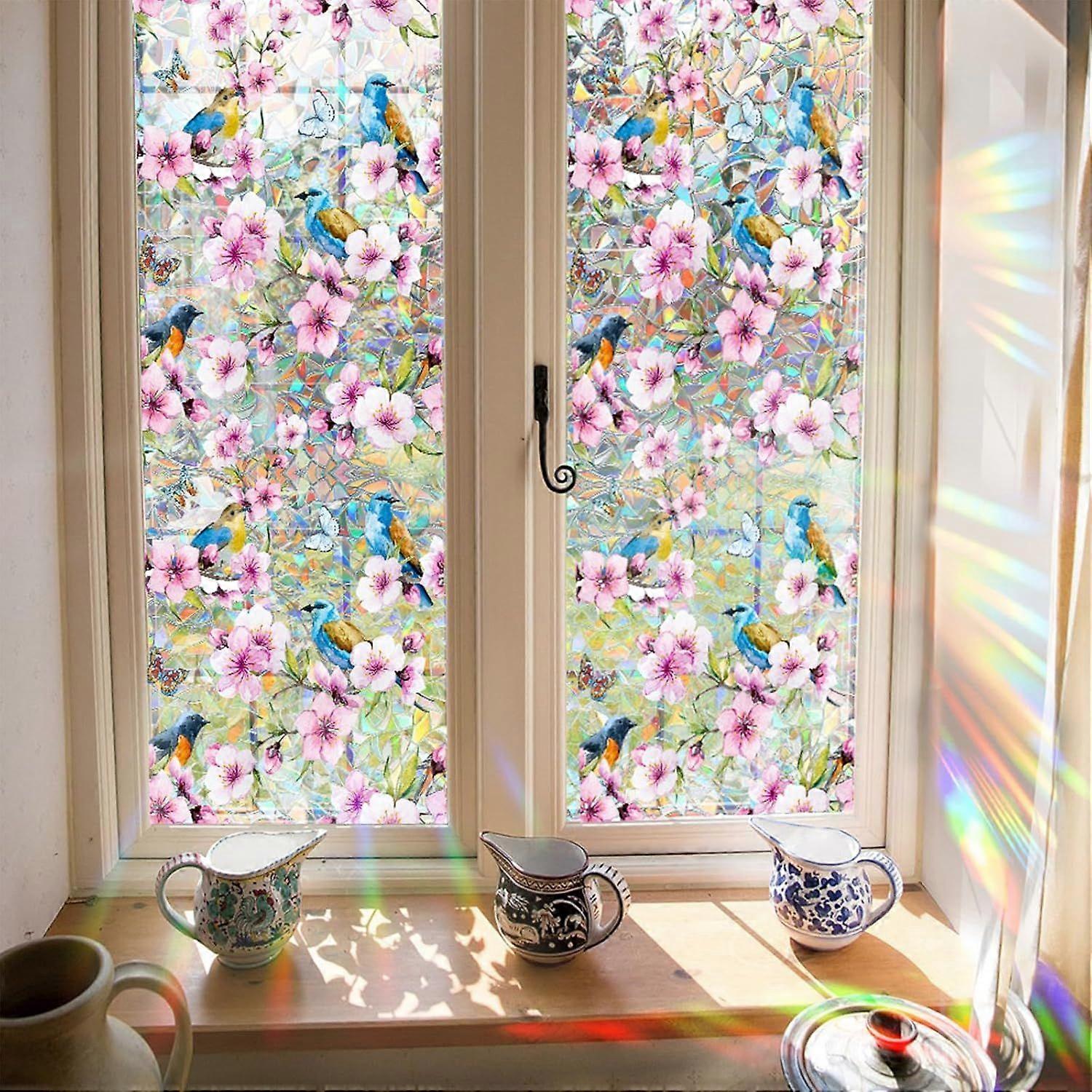 Rainbow 3D Window Film, Static Cling Removable, Sun UV Blocking Decal for Home