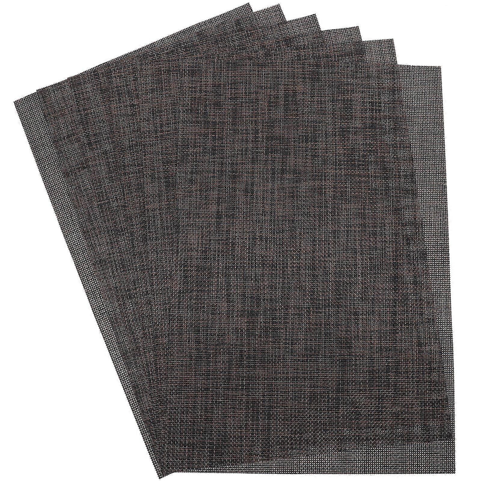 6pcs Dark Brown PVC Table Mat for Kitchen Use with Heat Insulation and Elegant Text Design 12x18