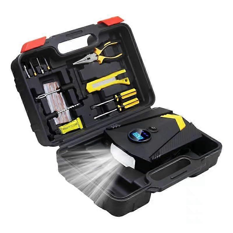 Tire inflator/car air pump, digital DC12V powered, 150PSI portable air pump with a digital pressure gauge, comes with a toolbox and emergency tire rep