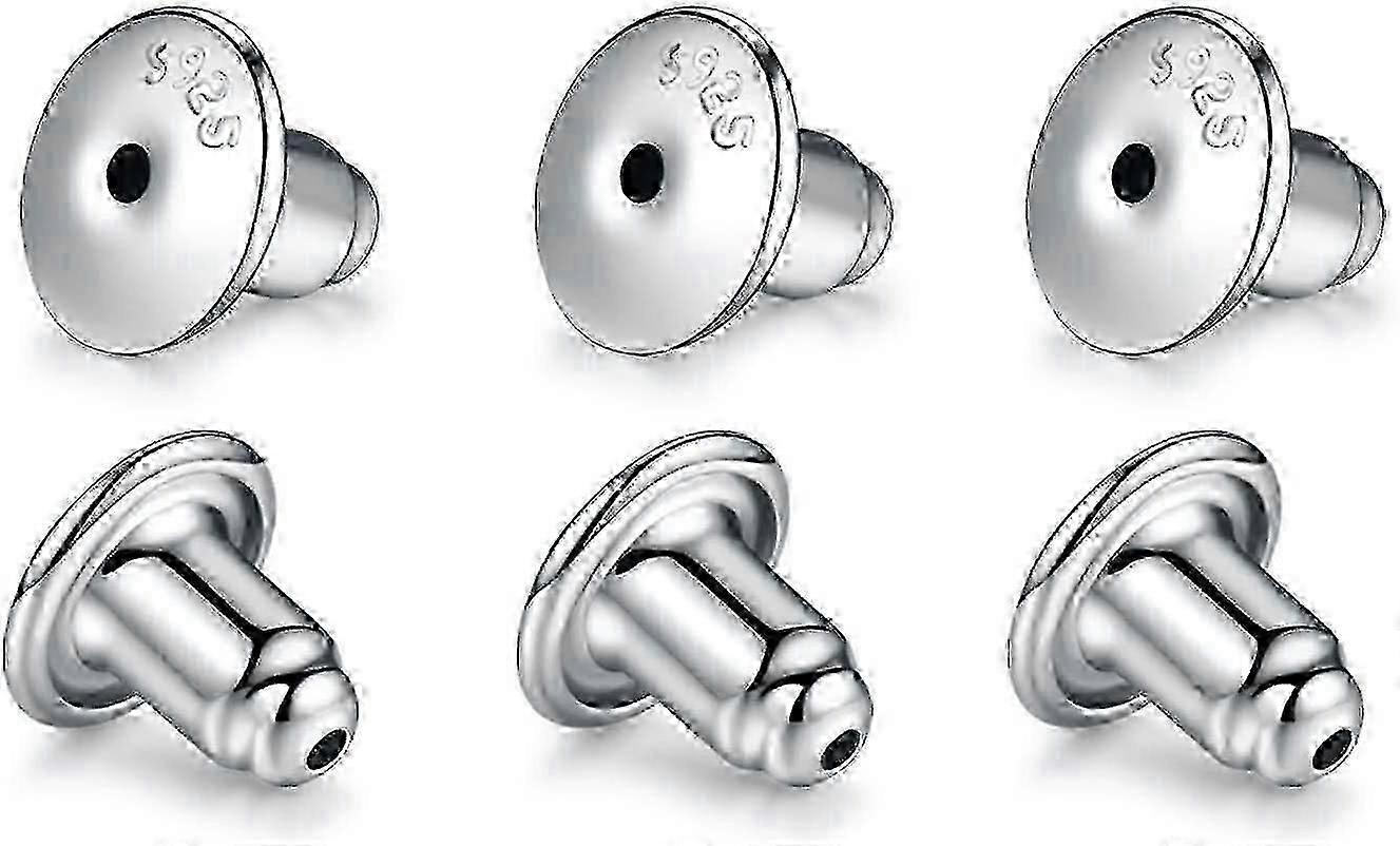 3 Pair Plated White Gold Earring Backs,925 Sterling Silver Earring Backs Use In Stud Secure,hypoallergenic Earring Backs Safely Locking Earring Backs
