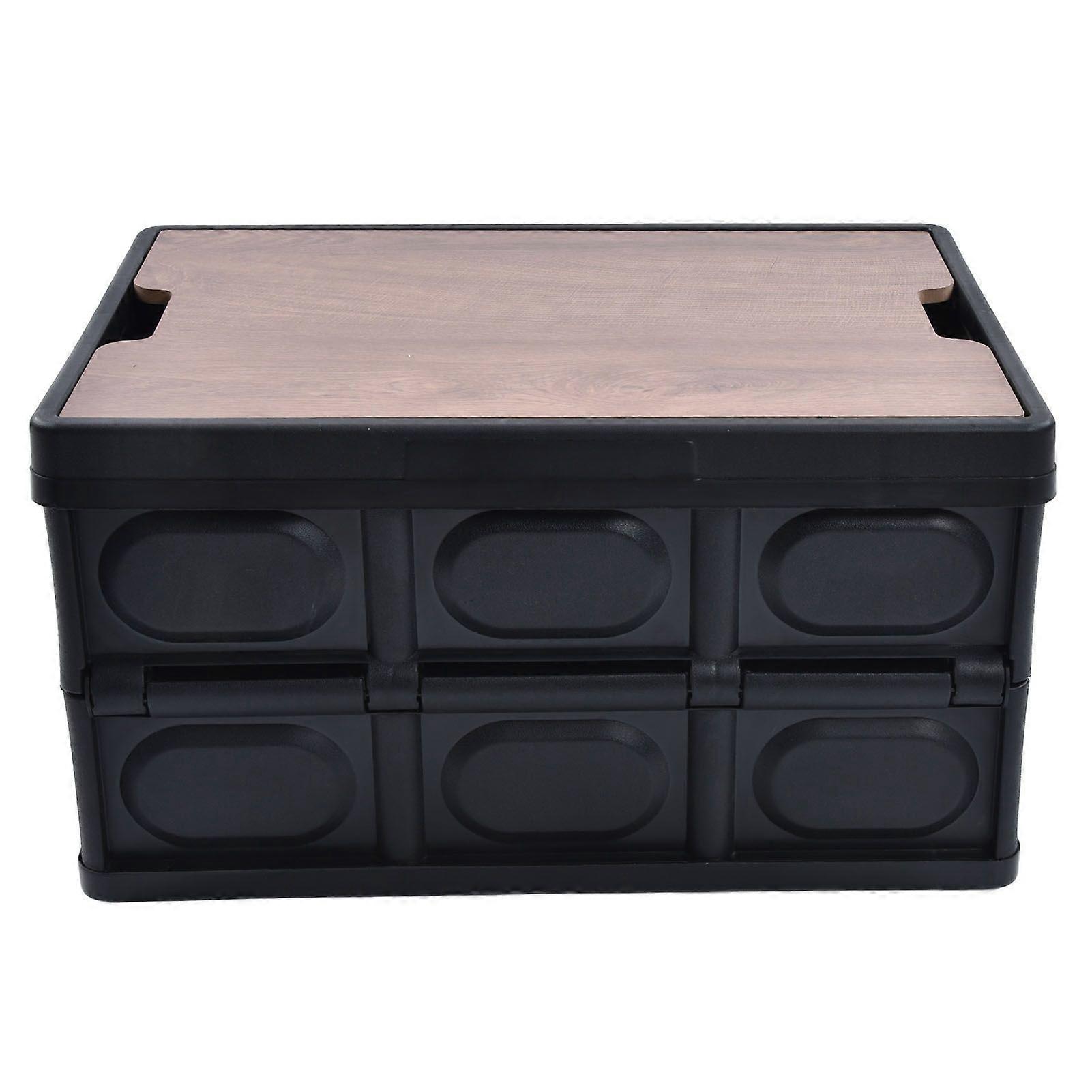 Stackable Folding Crates Plastic Tote Storage Box Container Collapsible Organize Bin 55L Lid