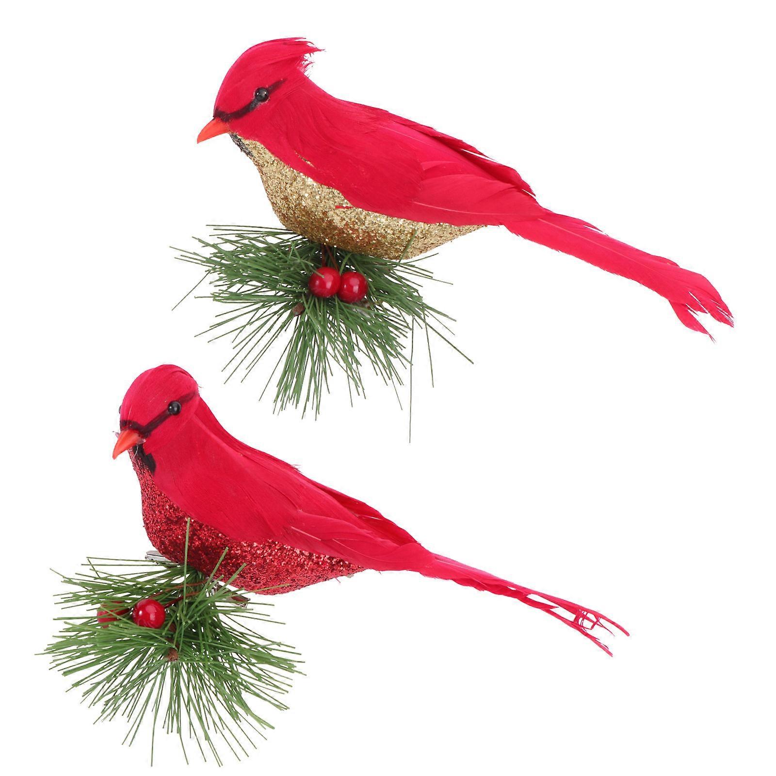 Simulated Bird Ornament Artificial Bird for Decor 2Pcs Red and Gold