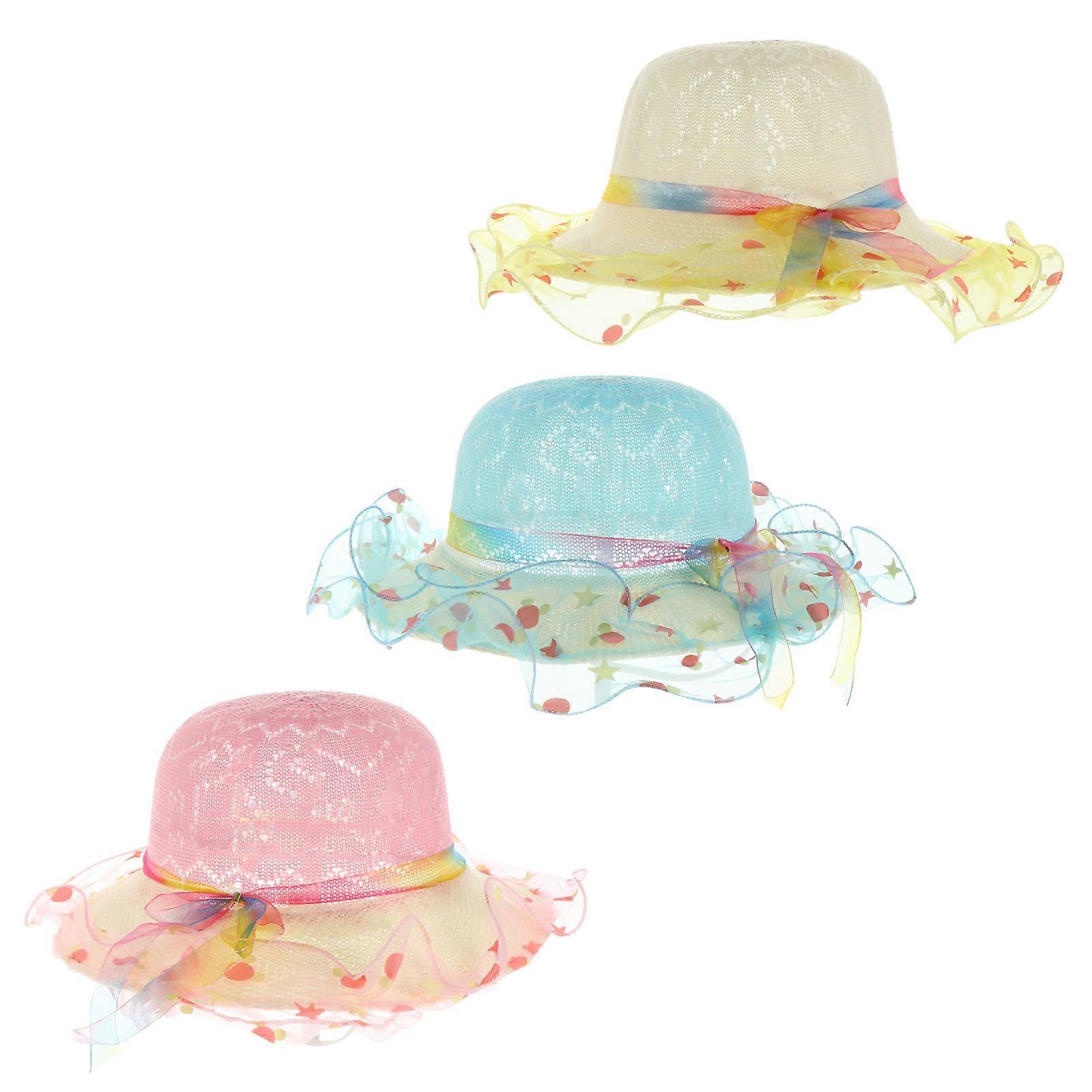 Sunshade Straw Hat for Baby and Kids Assorted Color Breathable Summer Outdoor Use 3Pcs