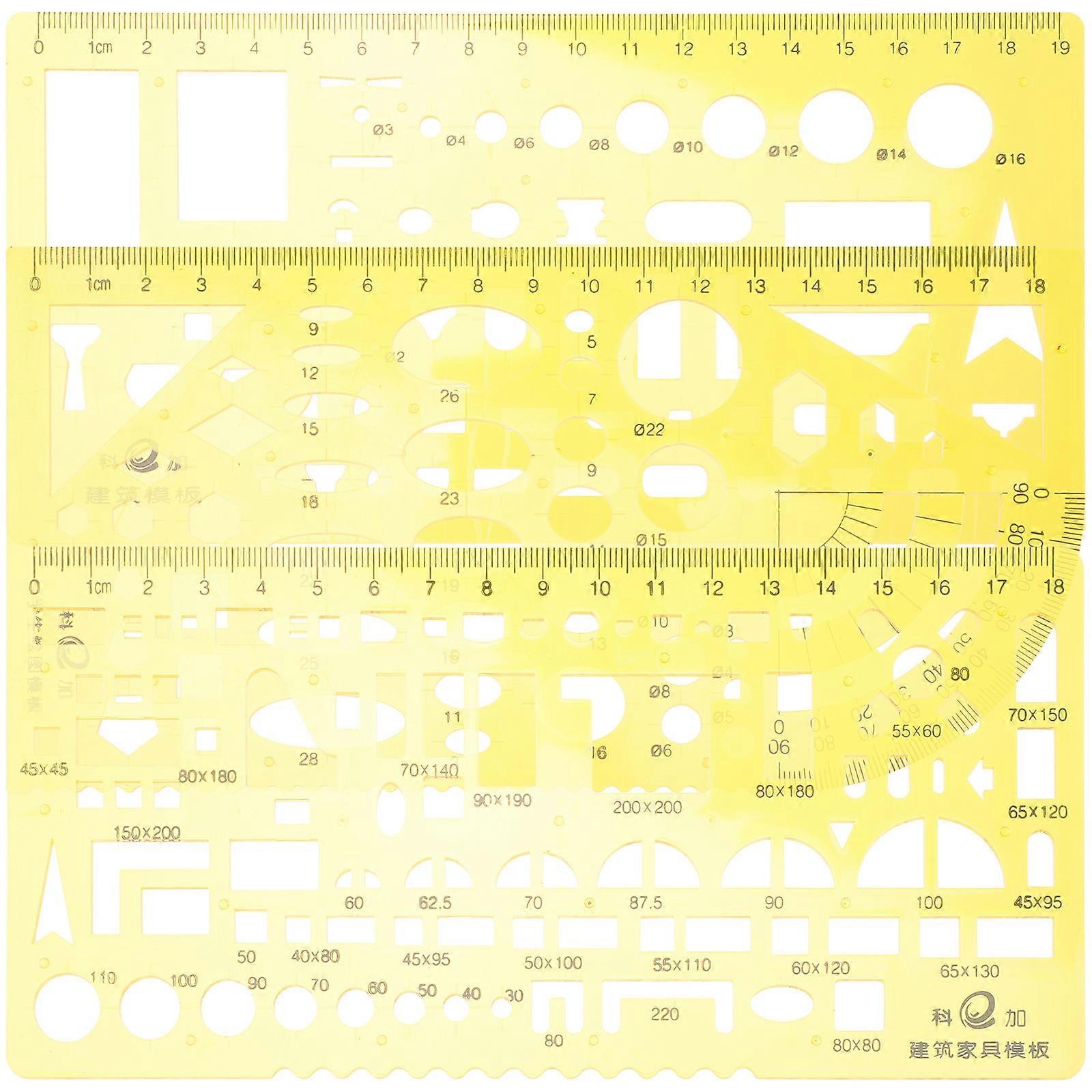 Architect Drawing Tools Geometric Stencil Drafting Tool Architecture Drawing Template Yellow Plastic for Designing 1 Set