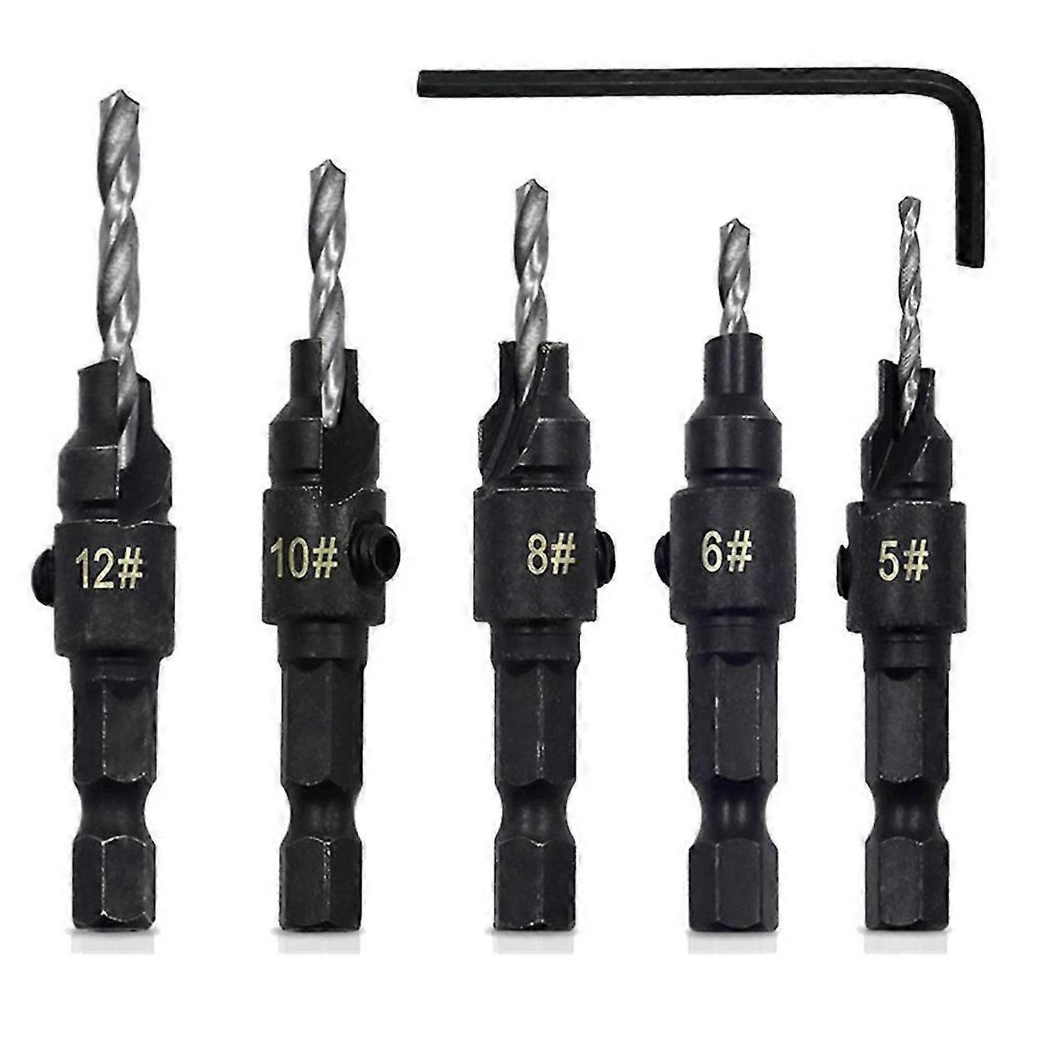 5PCS Shank Countersink Drill Bits Set Screw Carpentry Chamfer Hole Opener Woodworking Drill Punch To