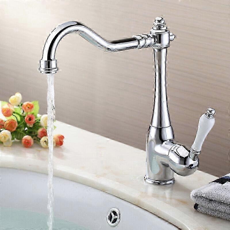 Kitchen Faucet with 360-Degree Rotating High Spout Brass Chrome Plated Ceramic Valve Core