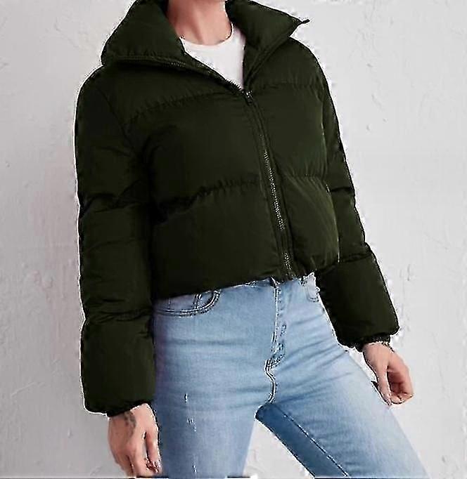 Kvinnor Vinter Varm Solid Långärmad Mode Krage Casual Jacka Bomull Kappa Jacka