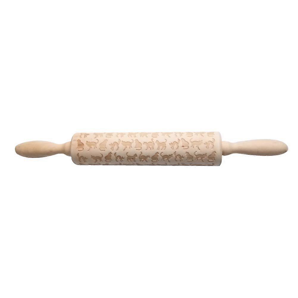 Wooden Rolling Pin Beautiful Printing Rolling Pin for Home Store Baking (Cat Pattern)