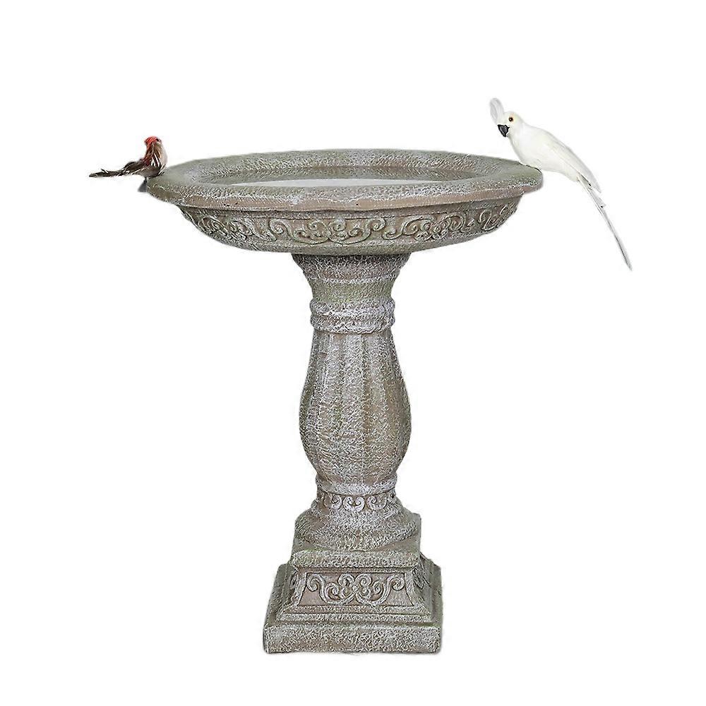 Concrete bird bath fountain with carved base 60.5 cm height x 51 cm diameter