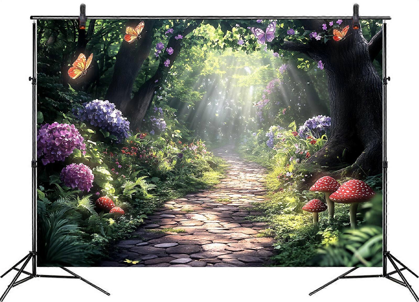 10x8ft Purple Floral Sunshine Through Fairy Forest Photo Background Studio Props