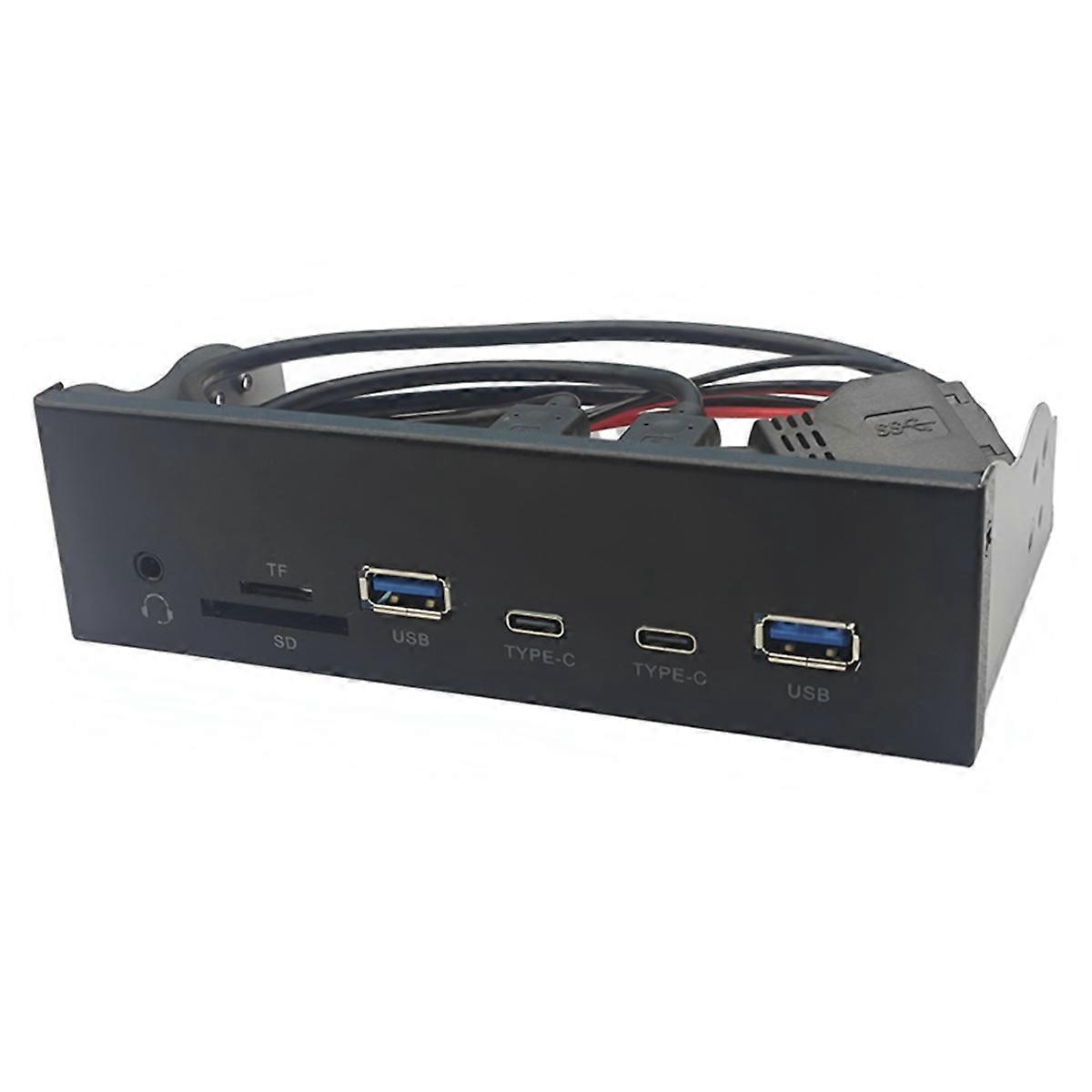 USB Front Panel for PC 2 X USB 3.2 GEN1 5Gbps + 2 X TYPE-C Hub + 3.5mm Headset+ TF/SD Slot for 5.25inch Floppy Drive Bay