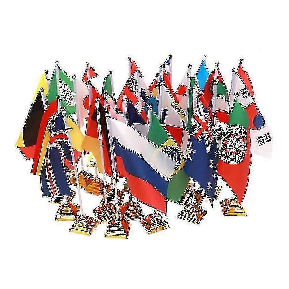 10 Piece International Table Flag Set - Polyester Country Flags with Display Stands