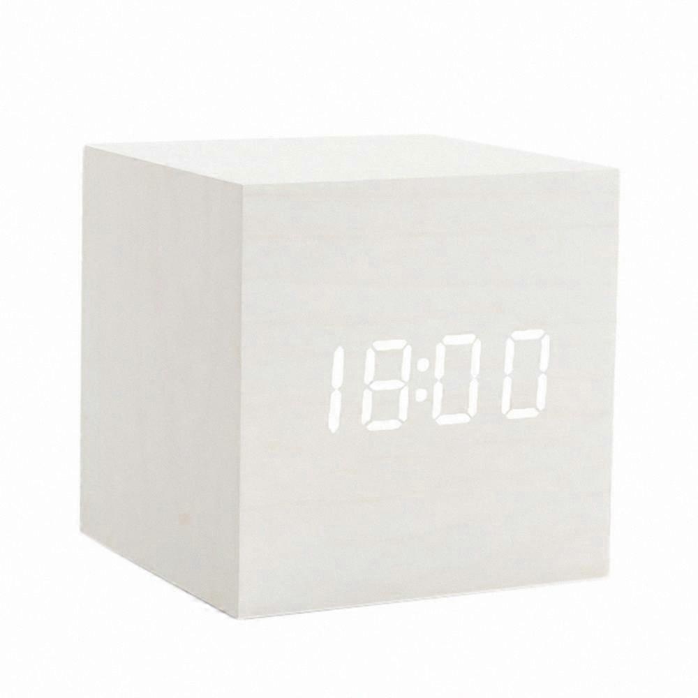Digital Alarm Clock with Temperature Display, USB or AAA Powered, Sound Control Table Clock, White
