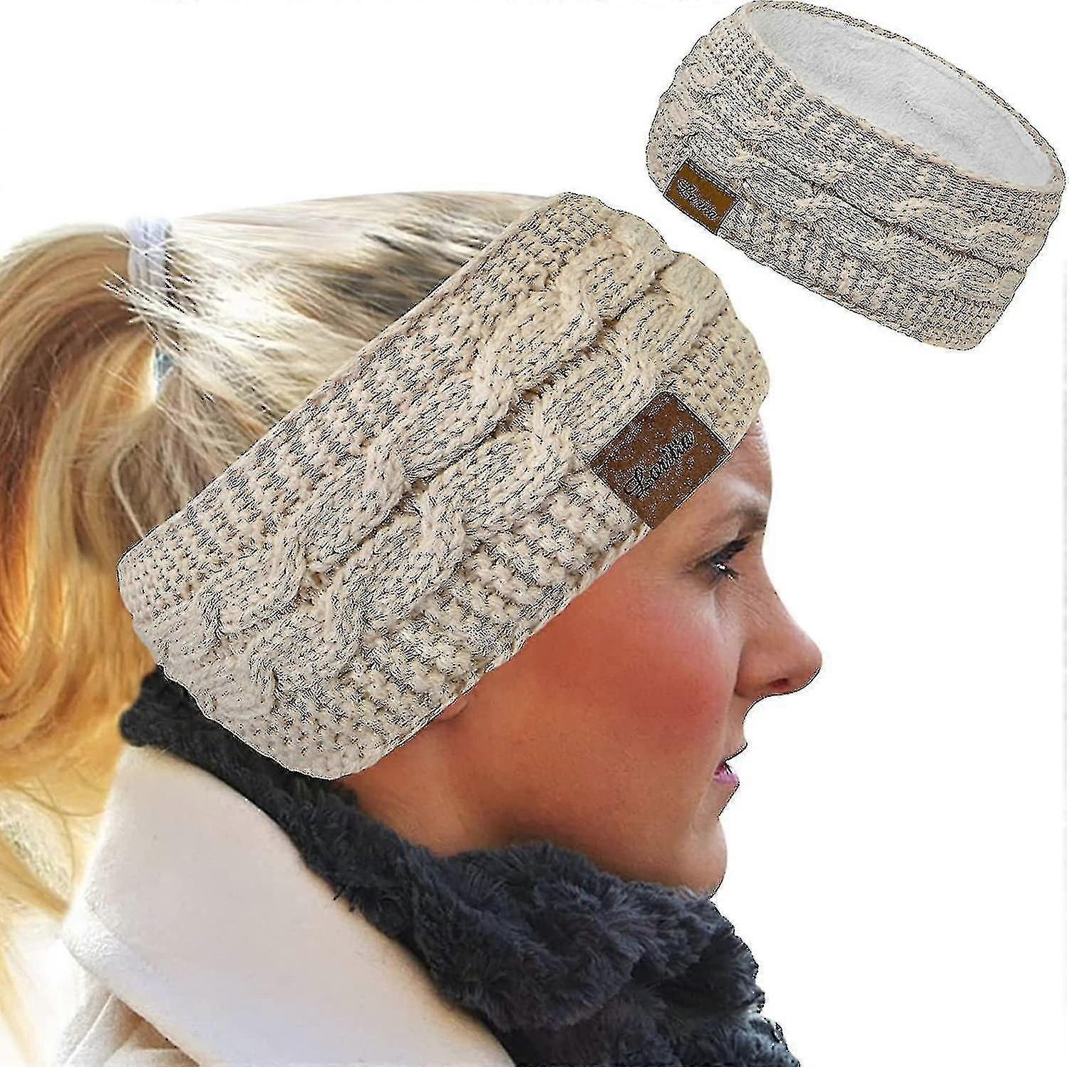 סרטי חורף לנשים צמר, מחממי אוזניים לנשים סרט ראש סרוג פליז עבה מרופד, חורף חם אוזניים