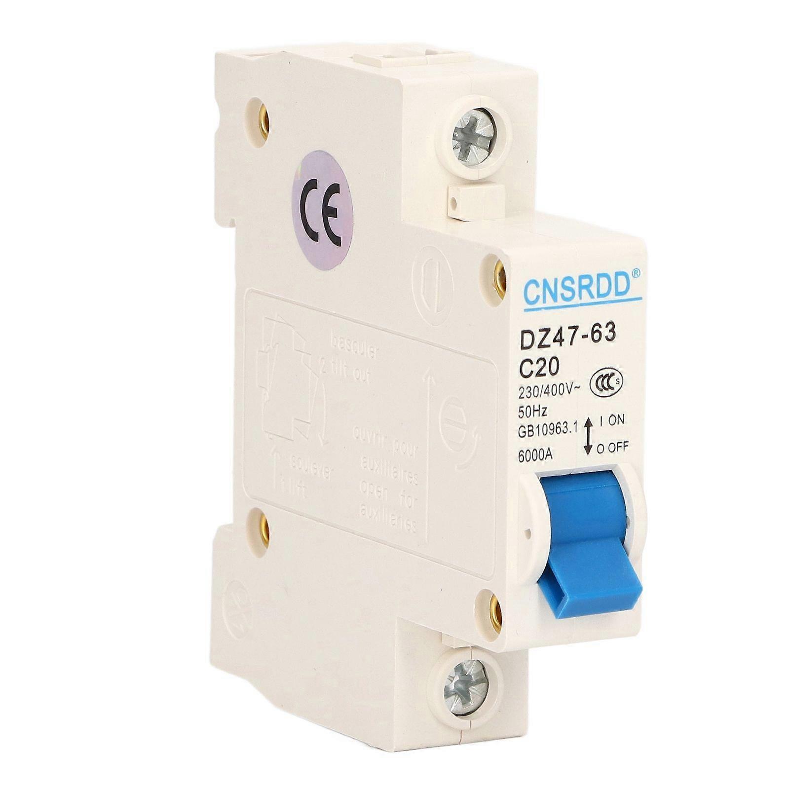 Circuit Breaker Mini 1P MCB DIN Rail Mount 6000A Breaking Capacity 230V 400V 20A for Home